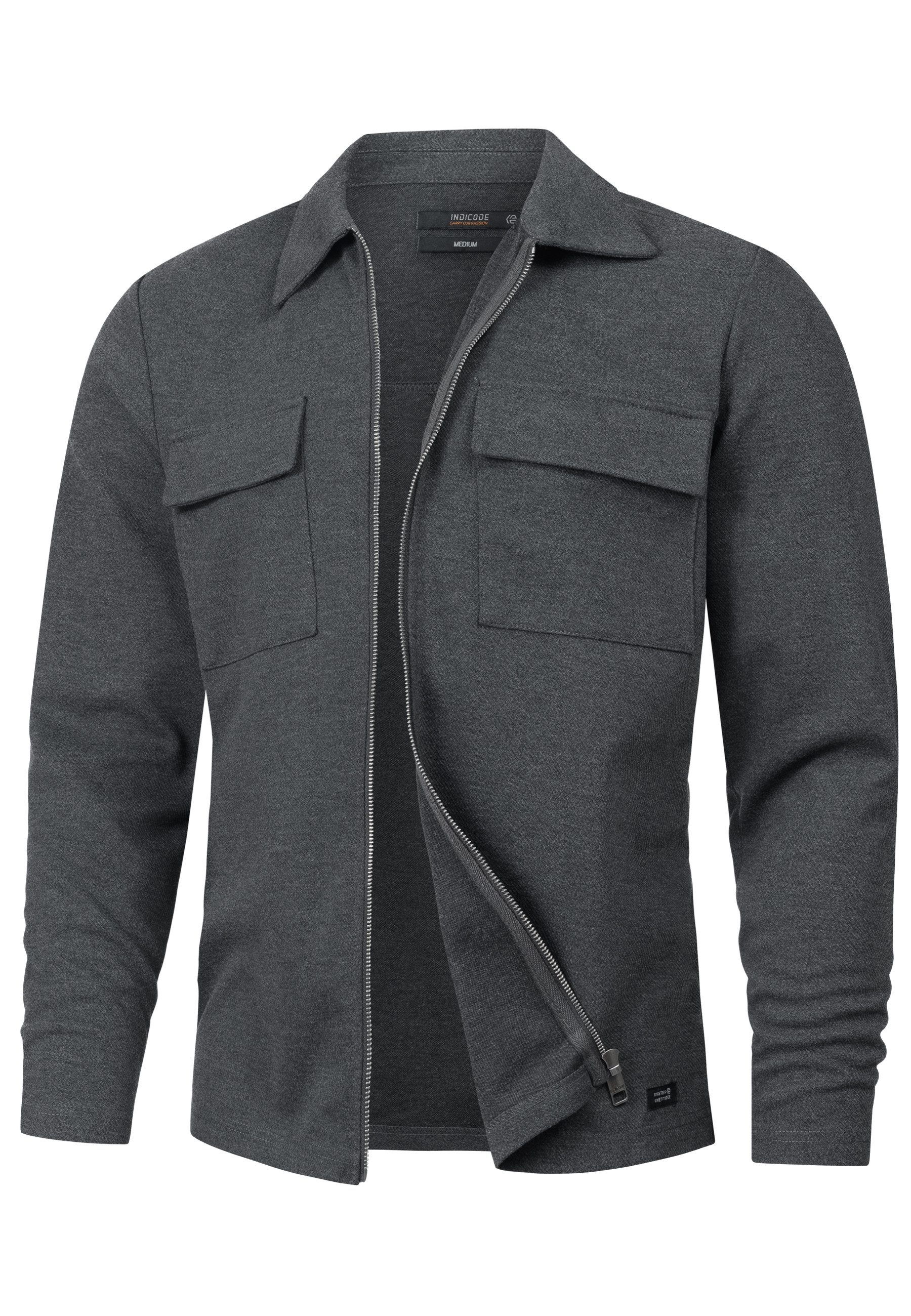Indicode Langarmhemd Herren INNello Zip Herrenhemd Langarm Lässiges Hemd mit Reißverschluss und Brusttaschen