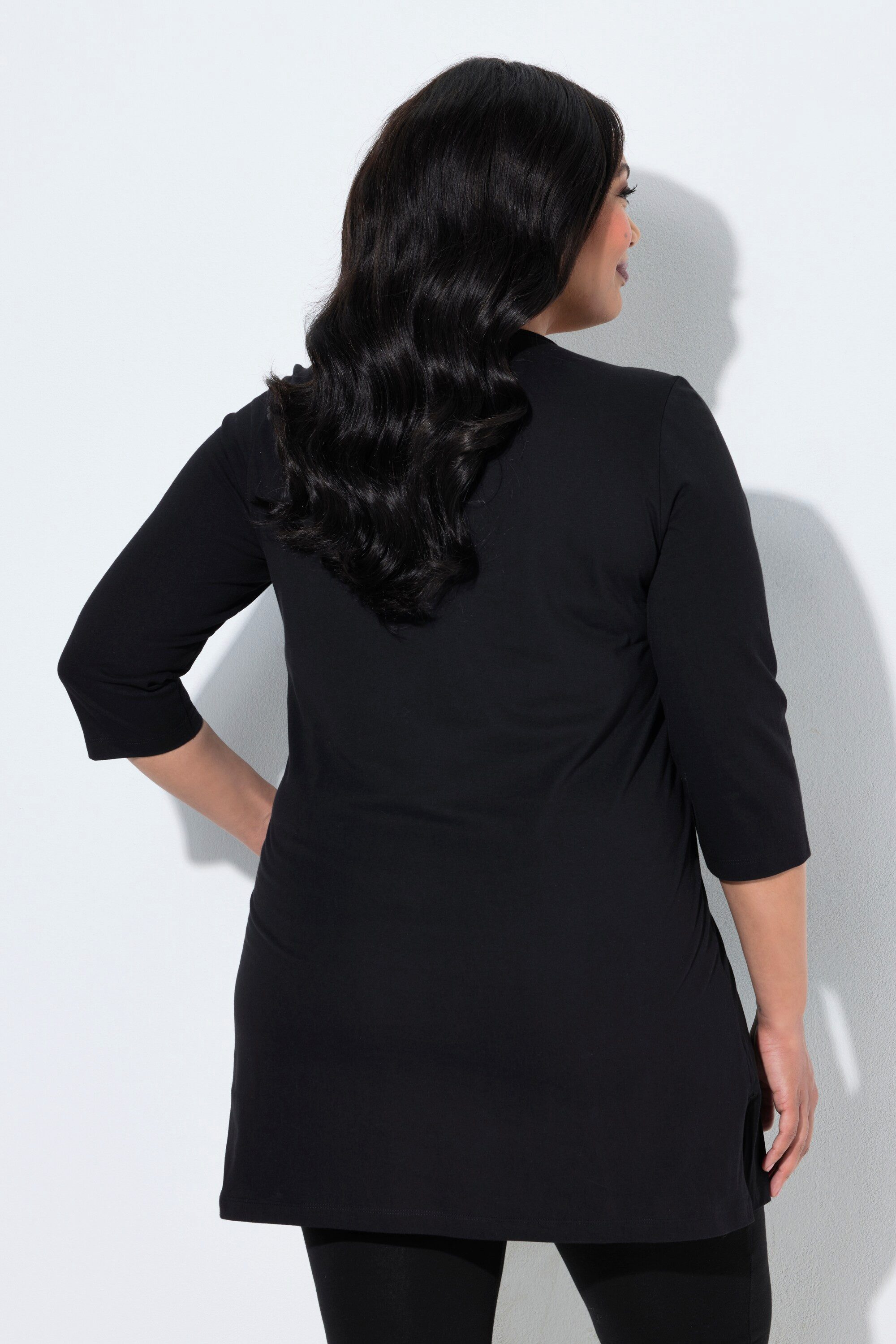 Ulla Popken Longshirt Longshirt Ziernieten Tunika-Ausschnitt 3/4-Arm
