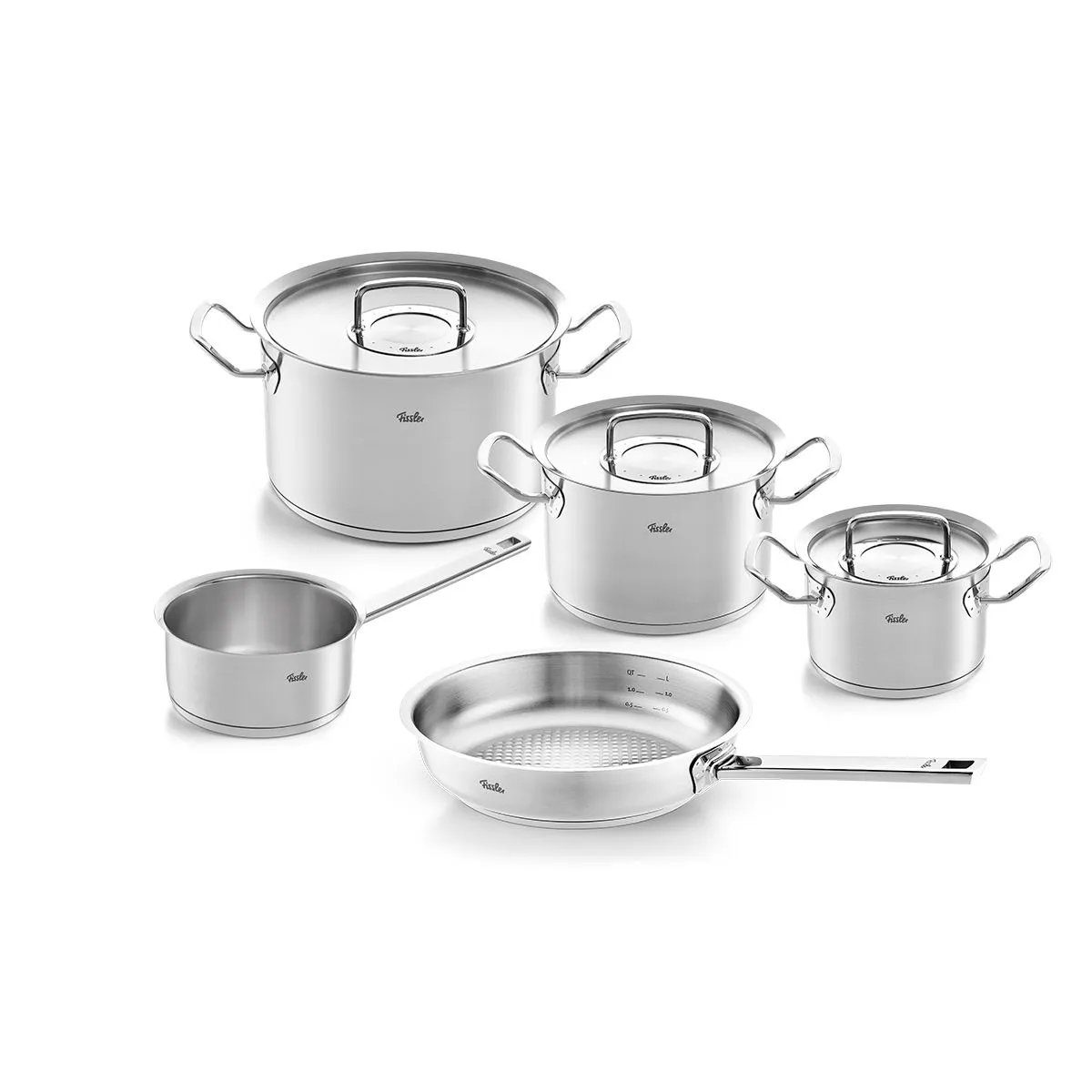 Fissler Topf-Set ORIGINAL-PROFI Edelstahl Made Germany, Schüttrand, mit COLLECTION® Kaltmetallgriffen. breitem Edelstahl-Topfset, Induktion 18/10 (8-tlg), in