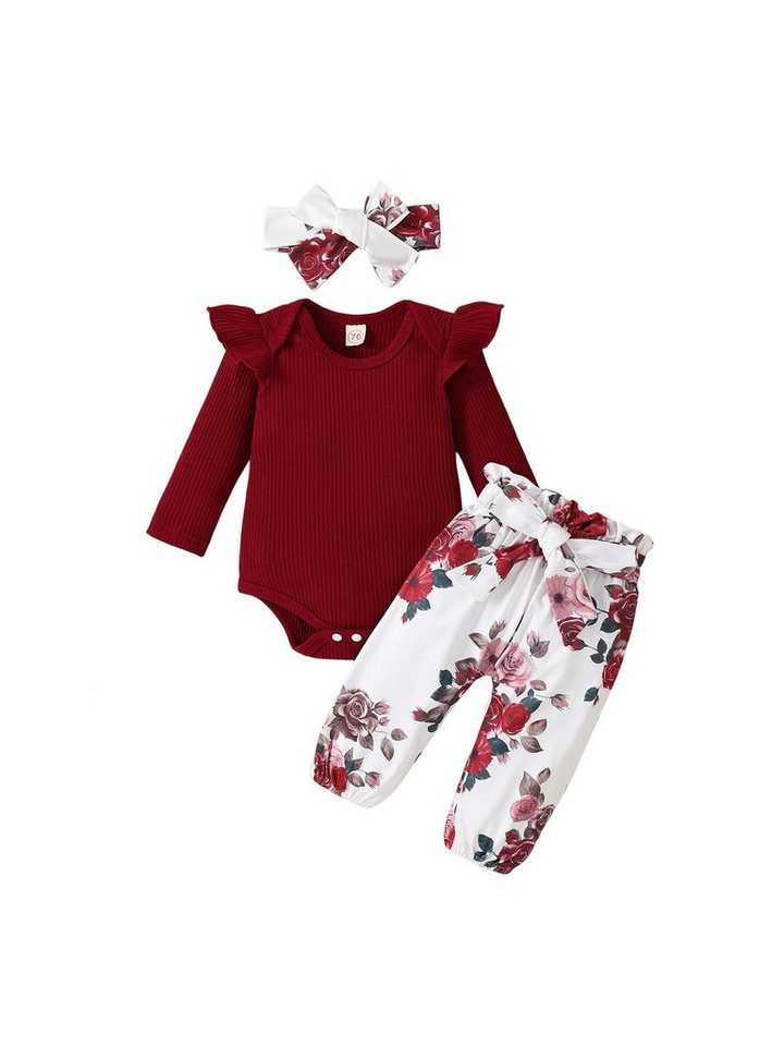 LAPA Body & Hose Baby Mädchen Langarm Blumendruck Set mit Rüschen (Set, 3- tlg) Geburtstagsgeschenk, Casual outfit, Party Kleidung