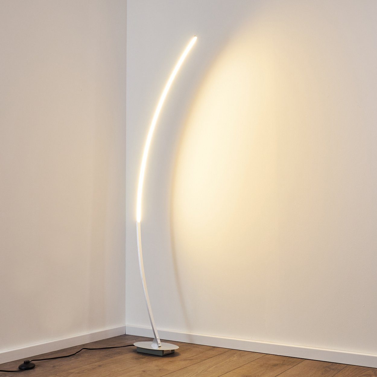 hofstein Bogenlampe LED LEDs »Oneto« Lumen 1100 Fußschalter in Leselampe, mit und Standlampe Aluminiumgebürstet, fest eingebaute Kabel, Designer