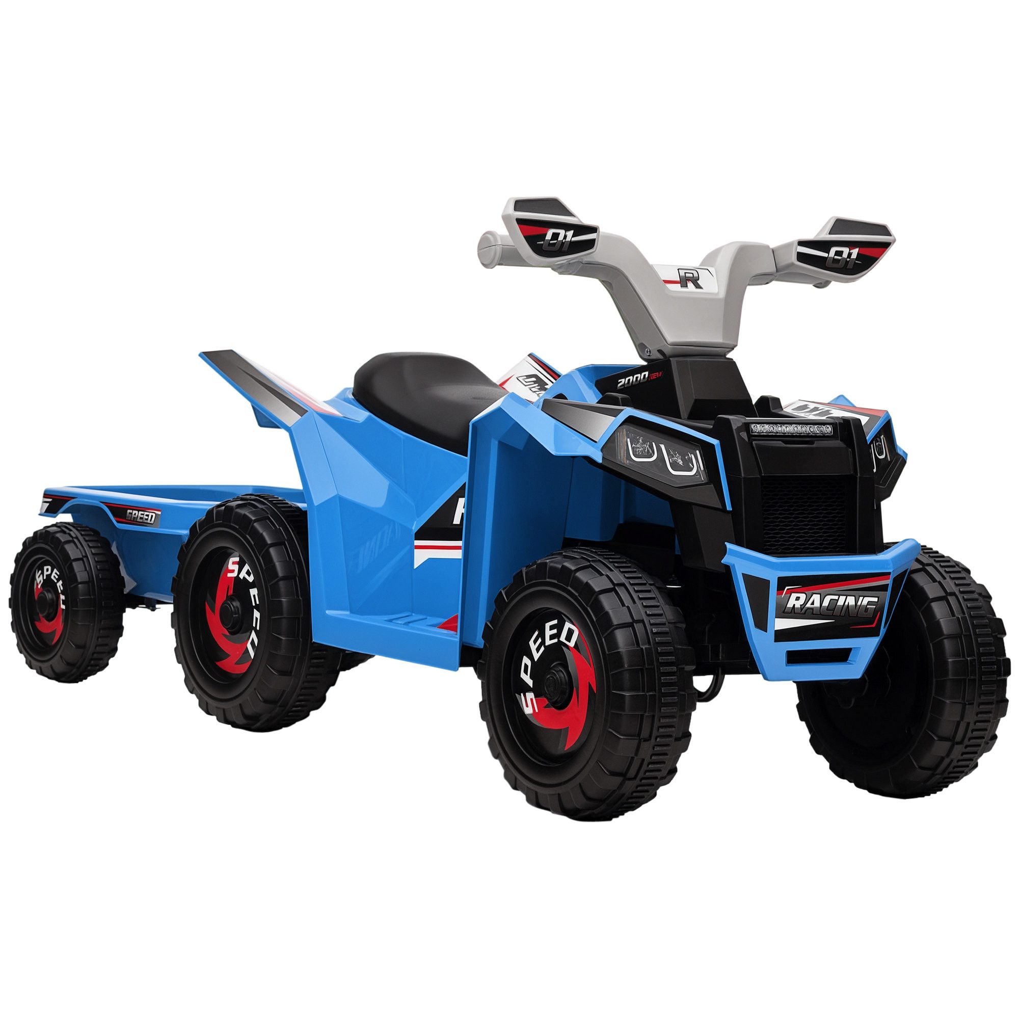 HOMCOM Elektro-Kinderquad Kinder Quad 6V mit Vorwärts-/Rückwärtsfunktion, Anhänger 2,5 km/h, Belastbarkeit 25 kg, (1-tlg), Blau+Grau+Schwarz 106 x 41.5 x 48.5 cm