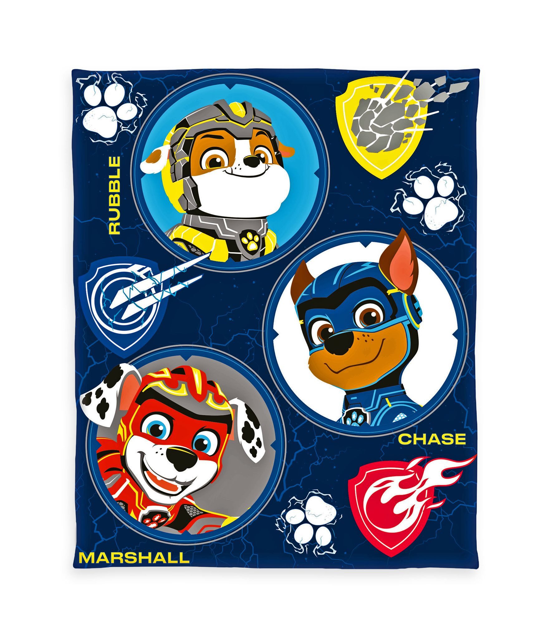 Kinderdecke 130x160cm Paw Patrol Chase Marshall & Rubble hochwertig bedruckt, Herding, Bequeme Fleecedecke mit tollem Paw Patrol-Motiv, The Mighty Movie