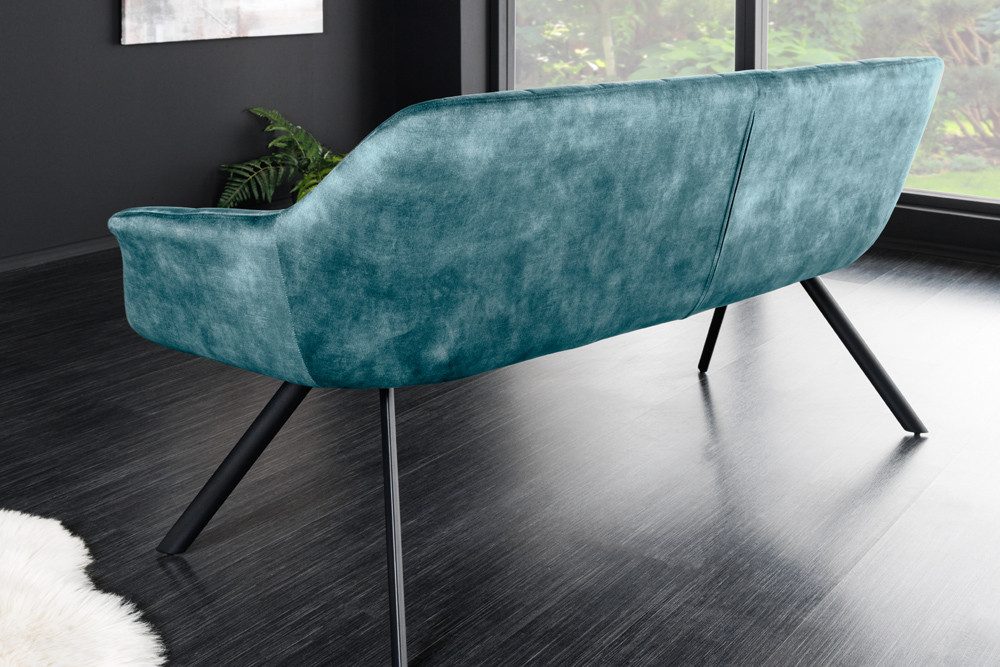 riess-ambiente Sitzbank PAPILLON 165cm petrol/schwarz - Samt, Metall-Füße, mit Armlehne (Einzelartikel, 1-St), gepolsterte Bank mit Rückenlehne – ideal für Esst – Bild 4 von 5