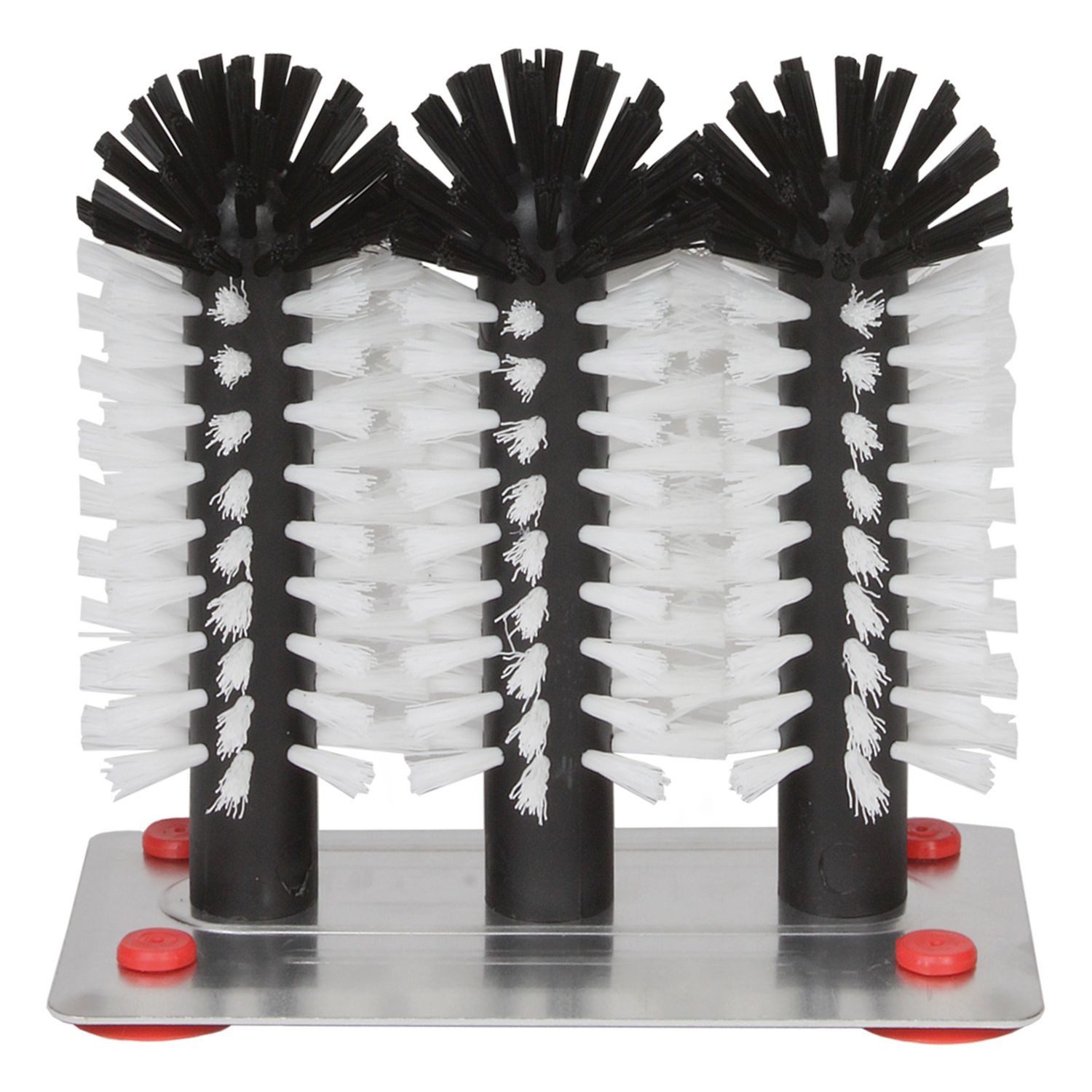 FUCHS Reinigungsbürste Gläserspülbürsten mit METALLBODEN 3 Bürsten 18cm auf einer Metallplatt