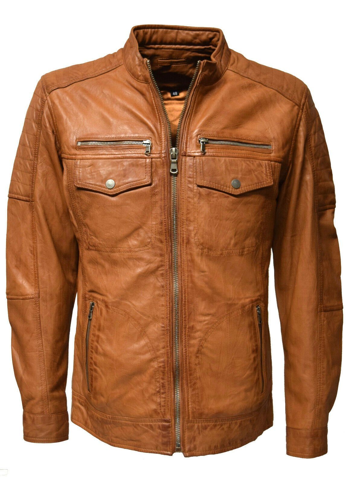 Ray Lammnappa Zimmert washed Umschlagkragen, Cognac Braun Taschen, Leather viele Lederjacke Leder,