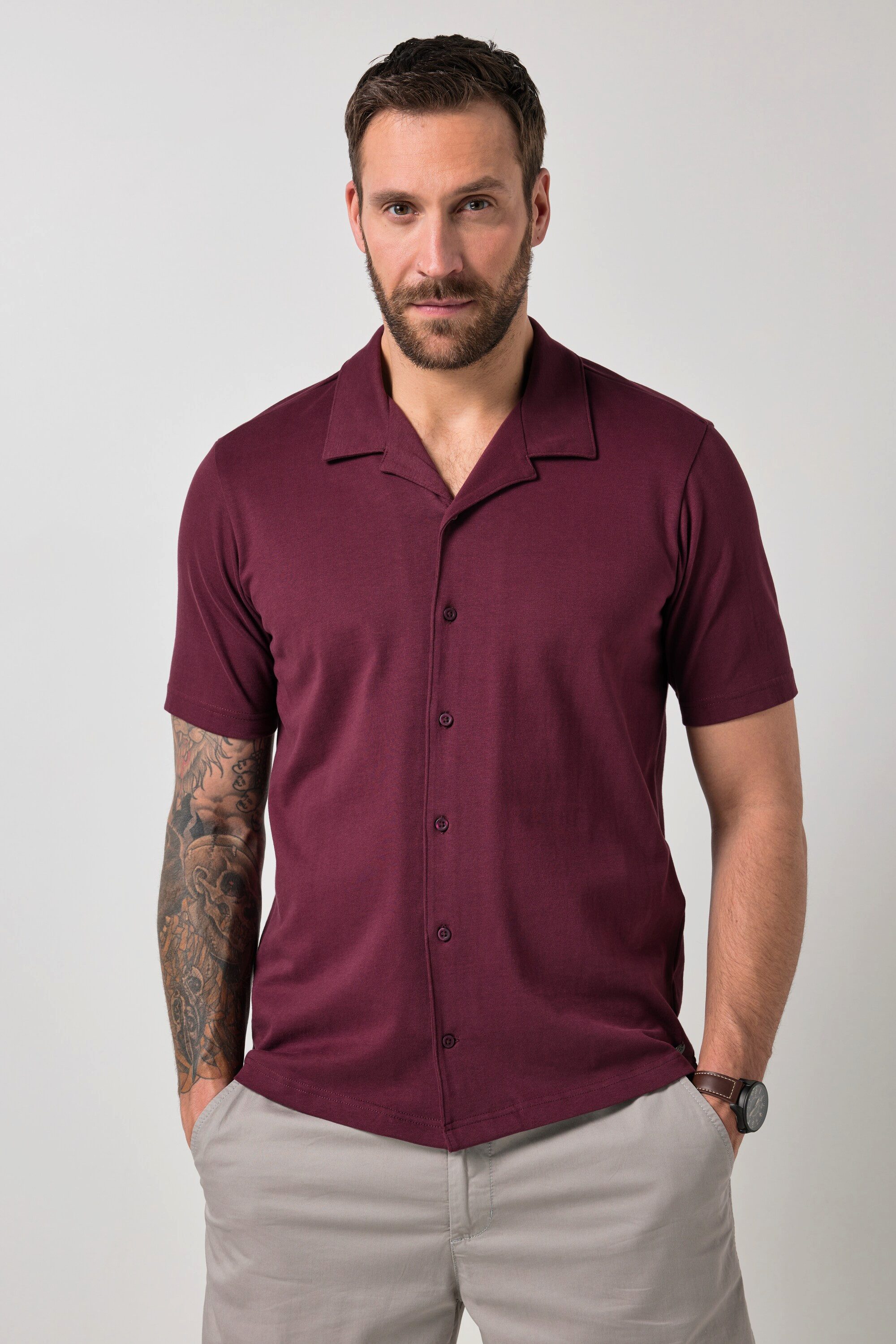 JP1880 Kurzarmhemd Jerseyhemd Halbarm Cuba-Kragen Cuba Fit günstig online kaufen