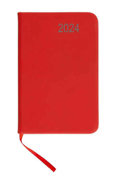 Stylex Schreibwaren Jahresplaner Taschenkalender 2024 / ca DIN A7 / mit PU Einband / Farbe: rot