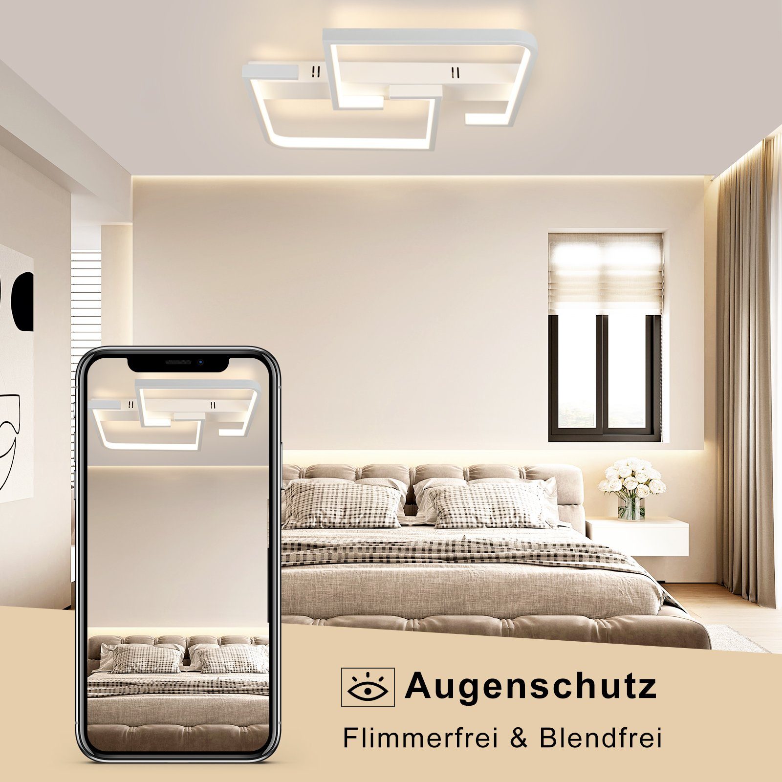 Nettlife warmweiß, 46W 61CM, mit LED Deckenleuchte Tageslichtweiß, Deckenlampe fest Weiß kaltweiß, Dimmbar Dimmbar, LED integriert, Fernbedienung Wohnzimmer