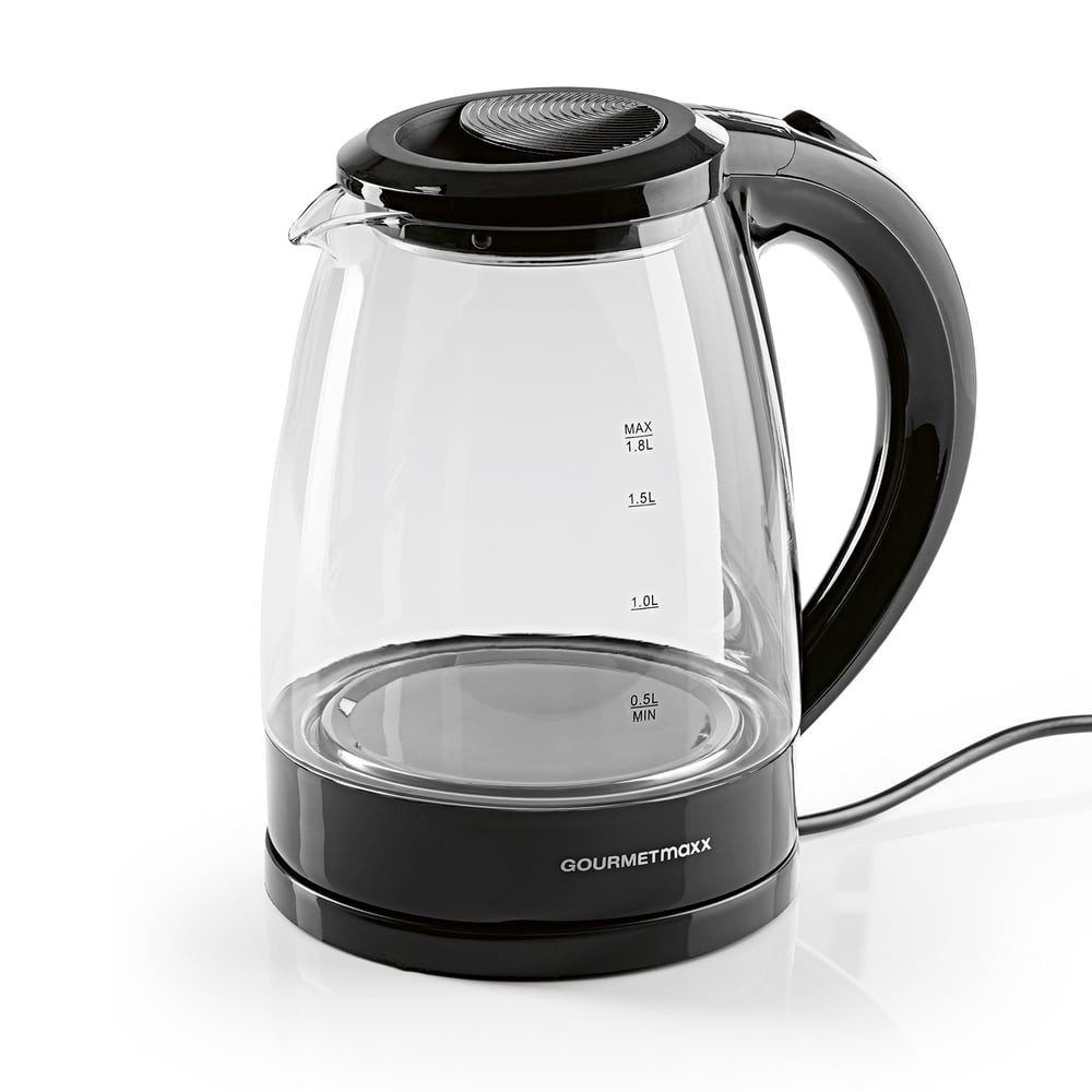 GOURMETmaxx Wasserkocher aus Glas mit automatischer Abschaltung max. 1800 W, 1800 W, 360° drehbar, Wasserstandsanzeige, LED-Beleuchtung-1,8L Füllmenge – Bild 2 von 5