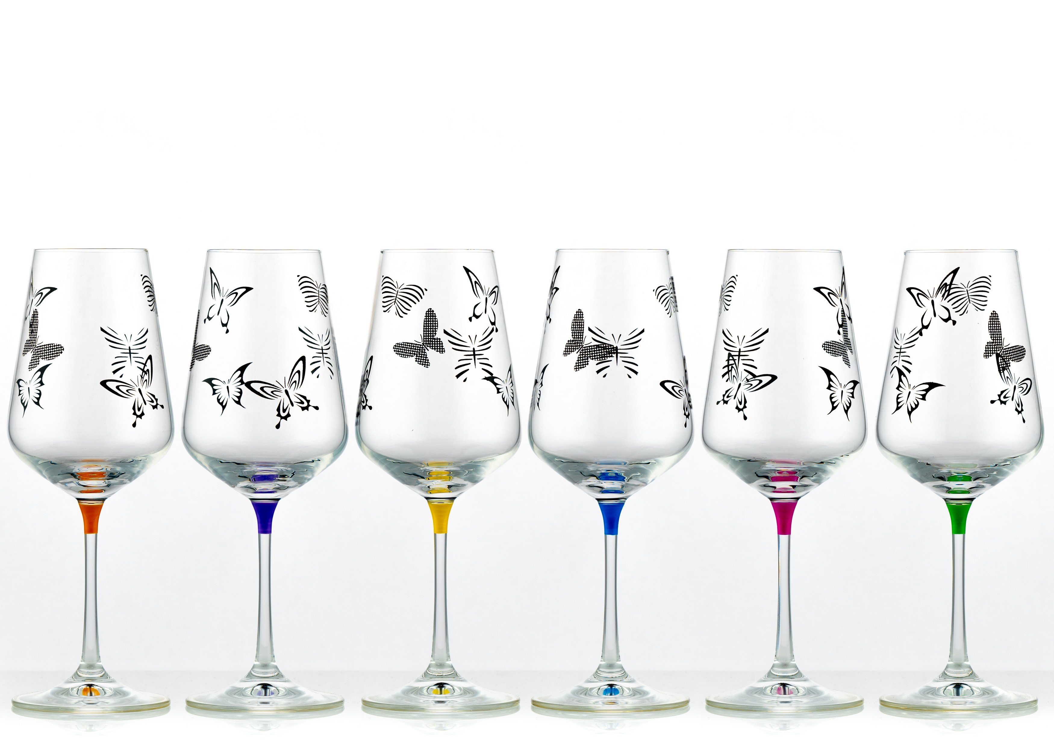 Crystalex Weinglas Butterfly Weingläser 350 ml 6er Set, 6-tlg., Kristallglas, mehrfarbig, Schmetterlinge