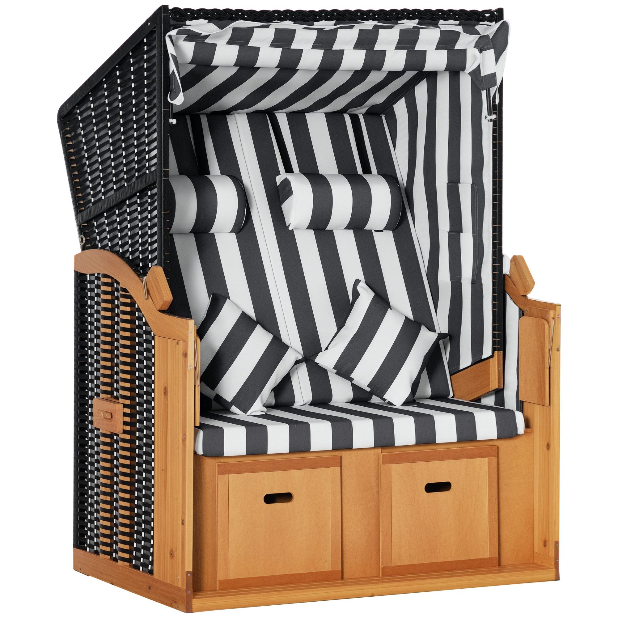 Outsunny Strandkorb Strandkorb mit Dach und Getränkehaltern 5-stufige Rückenlehne, BxTxH: 118x79x160 cm, Halblieger, 867-059GY, (Sonnenliege, 1-tlg., Doppelte Sonnenliege), 2-Sitzer