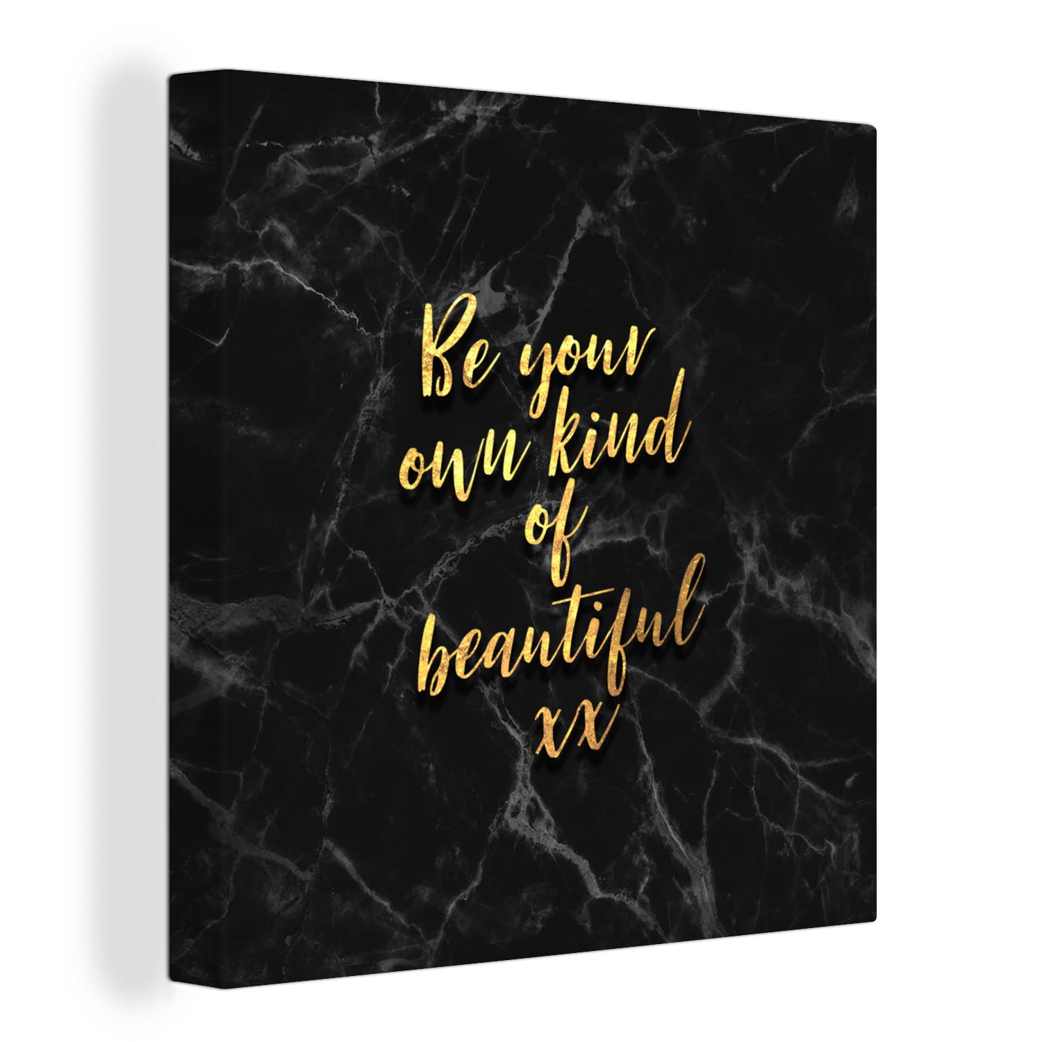 OneMillionCanvasses® Leinwandbild Zitate - Selbstvertrauen - Gold - Marmor, (1 St), Leinwand Bilder für Wohnzimmer Schlafzimmer