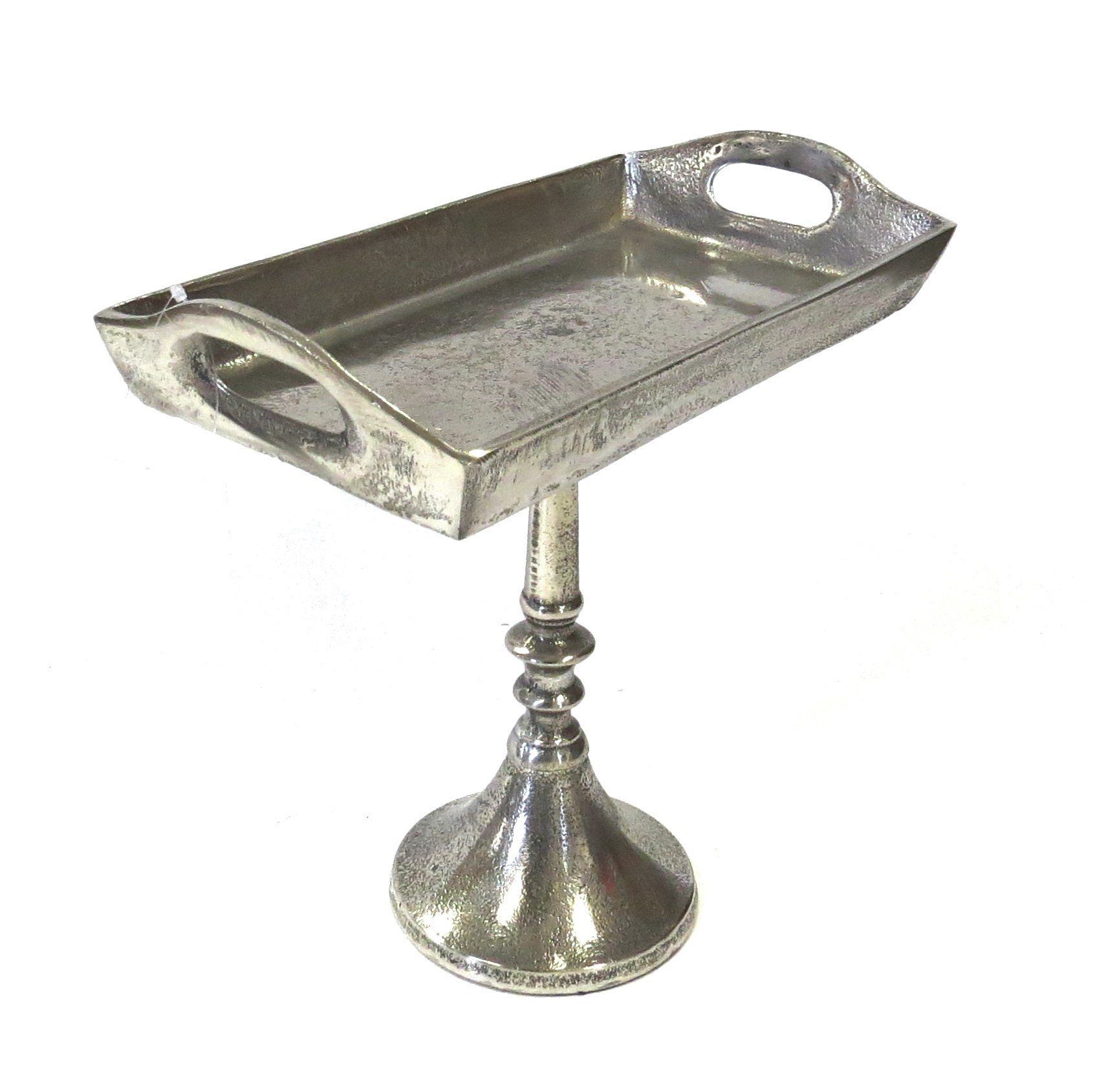 Hazenkamp Dekoschale Schale Tablett auf Fuß Antik Silber Metall Länglich 28 cm, Auf Fuß