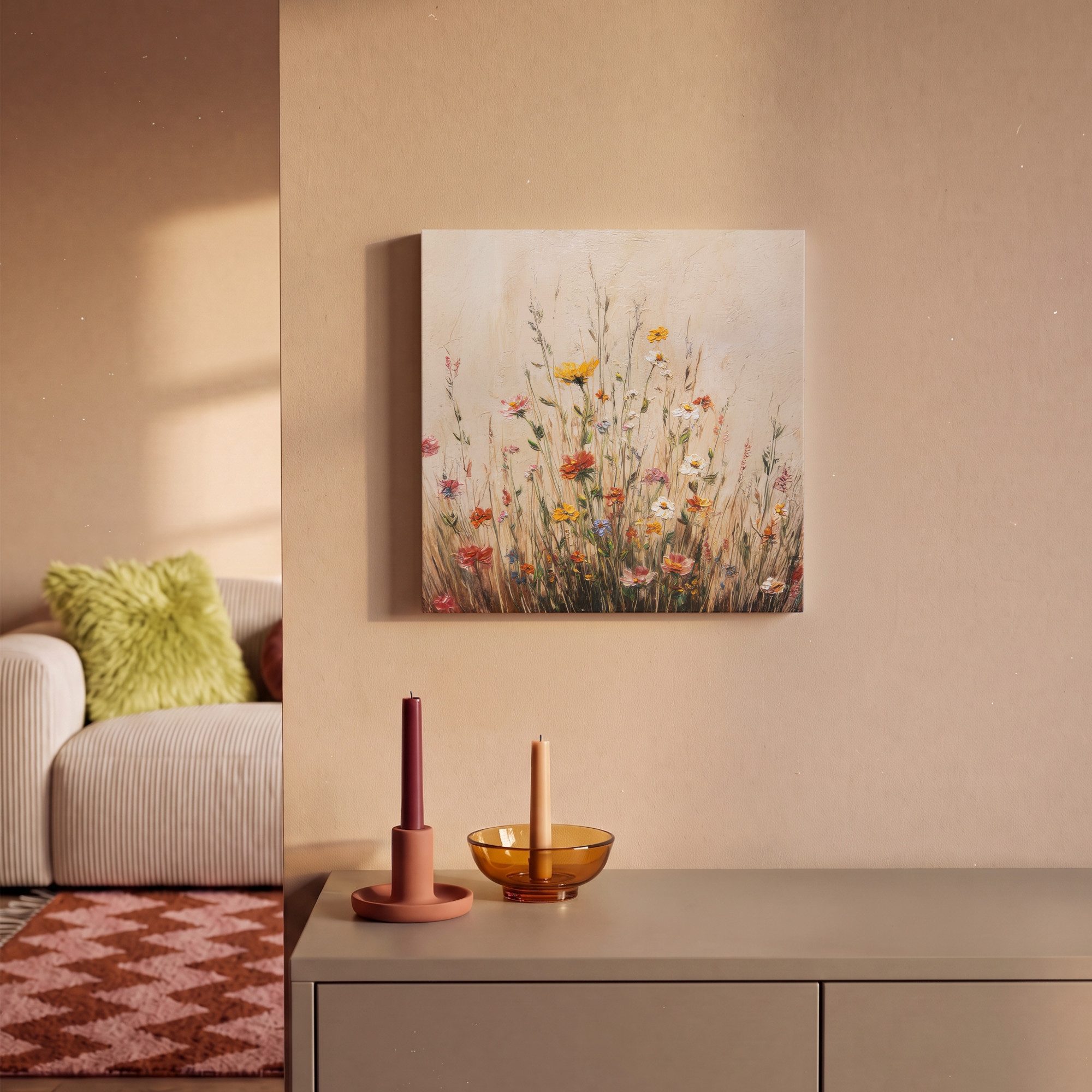 OneMillionCanvasses® Leinwandbild Wildblumen - Pinselstriche - Ruhig, Fotodruck (1 St), Wandbild, Deko Schlafzimmer Wohnzimmer Flur 20x20 cm – Bild 2 von 5