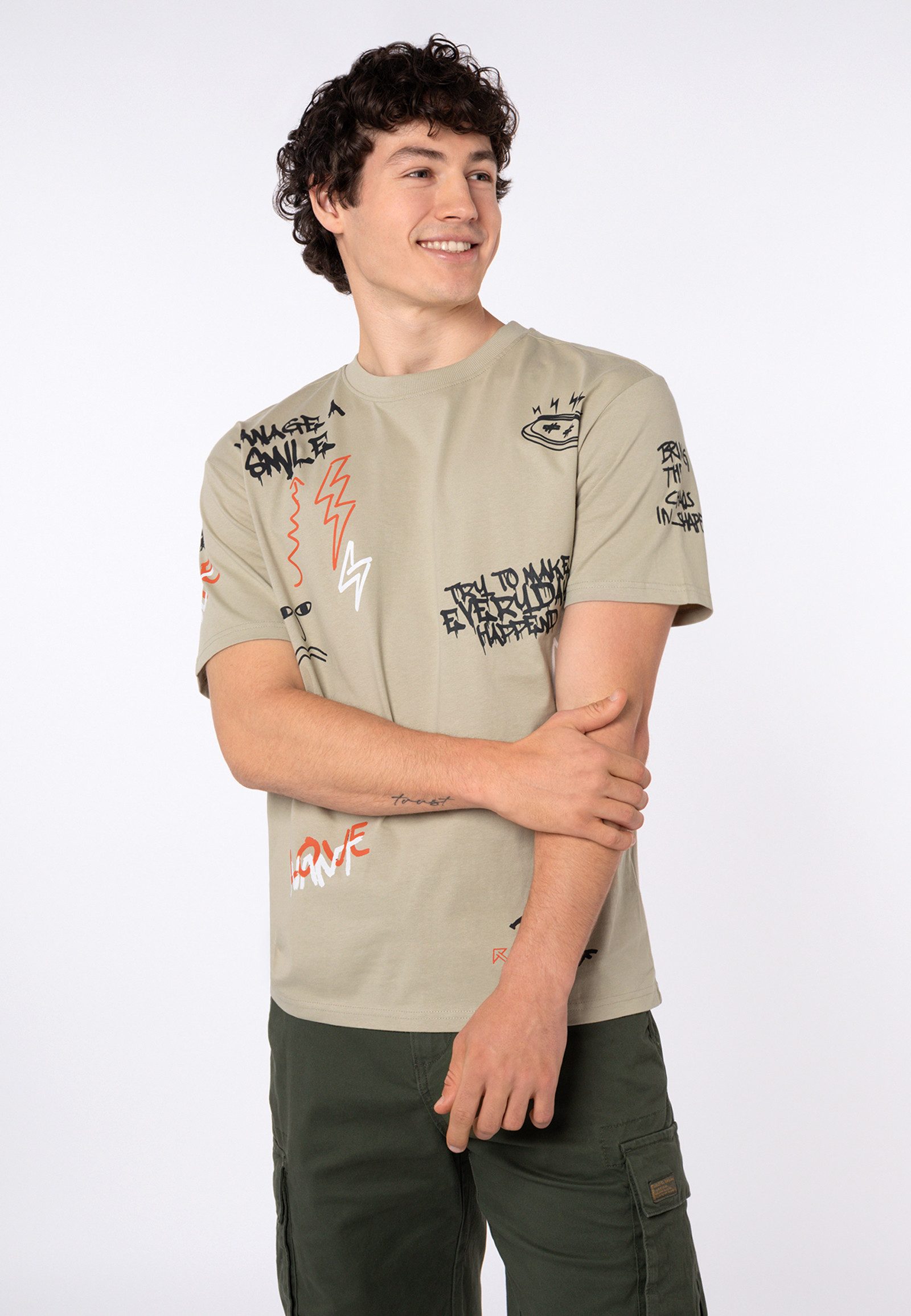 SUBLEVEL T-Shirt Herren Rundhalsshirt Allover-Print Baumwollshirt, Relaxed Fit, bedruckt