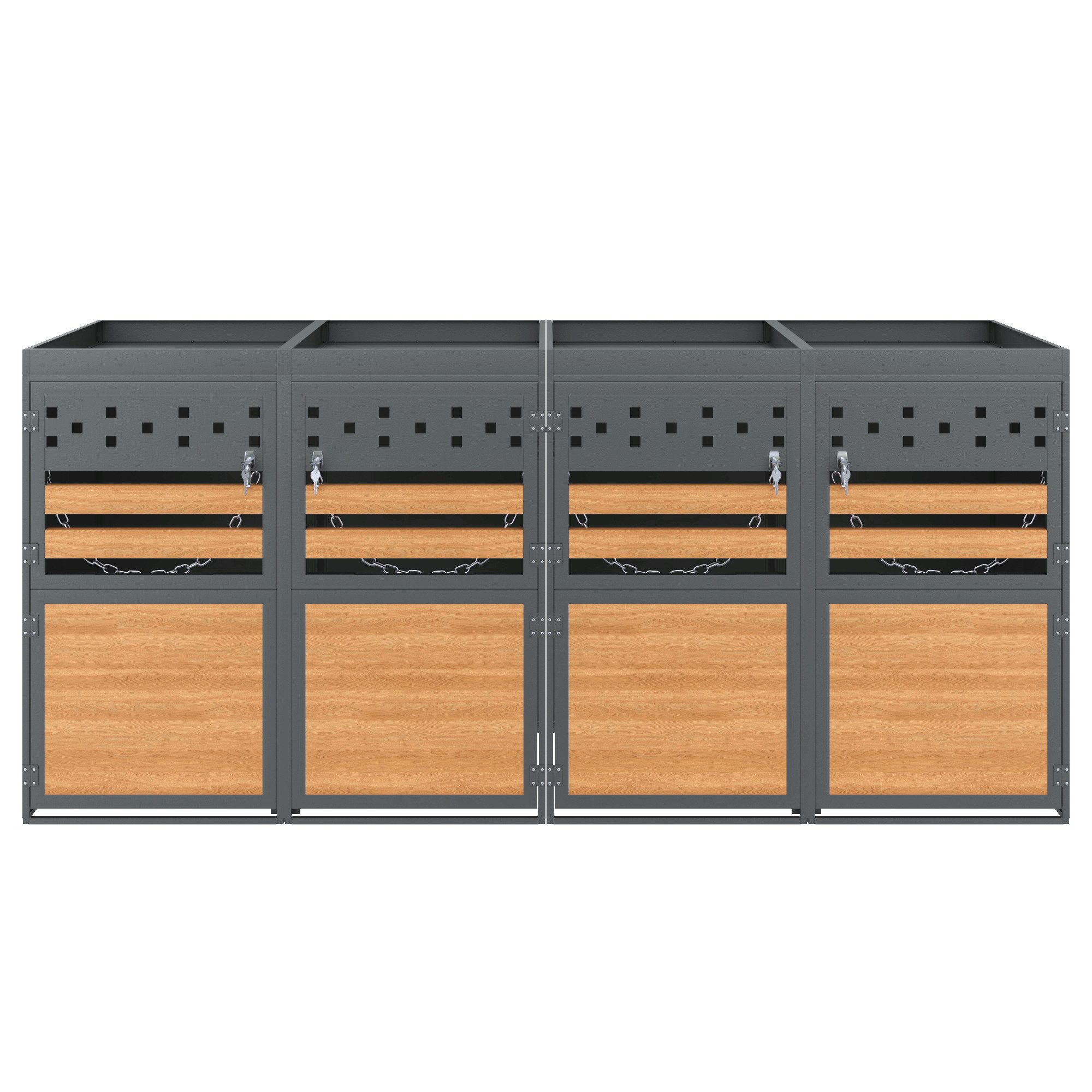 EXTSUD Mülltonnenbox Mülltonnenbox 120–240 L mit Pflanzdach, Anthrazit/Holz, abschließbar (2 St), Holzoptik,Aufbewahrungsbox für Mülltonnen, Müllbox