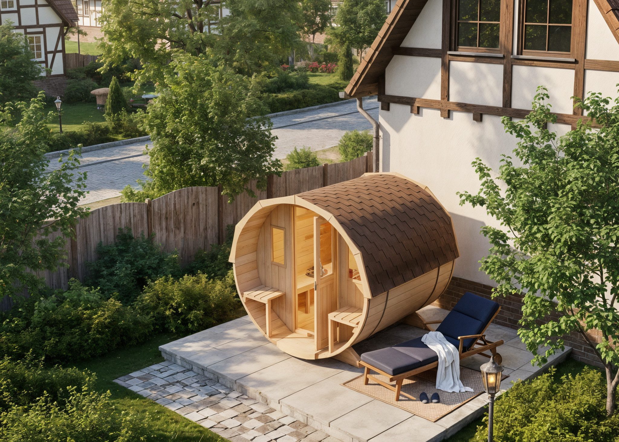 FinnTherm Fasssauna Sam, BxTxH: 220 x 280 x 231 cm, 42 mm, in Naturbelassen Inkl. Fußboden