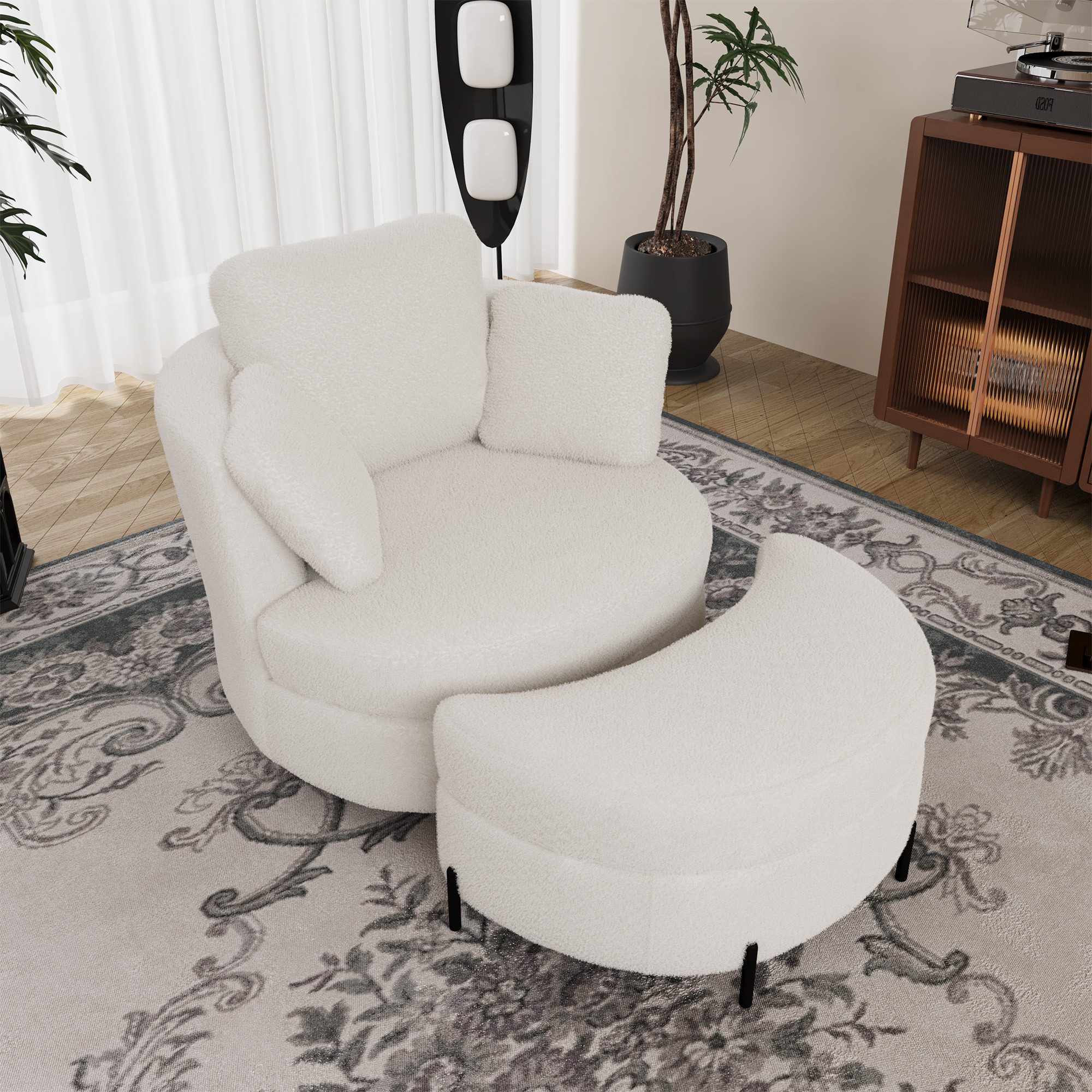 Odikalo Loungesessel Sofasessel Moderner übergroßer Sessel mit mondförmigem Stauraumhocker (aus gray Chenille, 3 einzeln verwendbare Kissen, hochelastische Sitzpolsterung – bequemer Lesesessel für Wohnzimmer, Schlafzimmer und Arbei)
