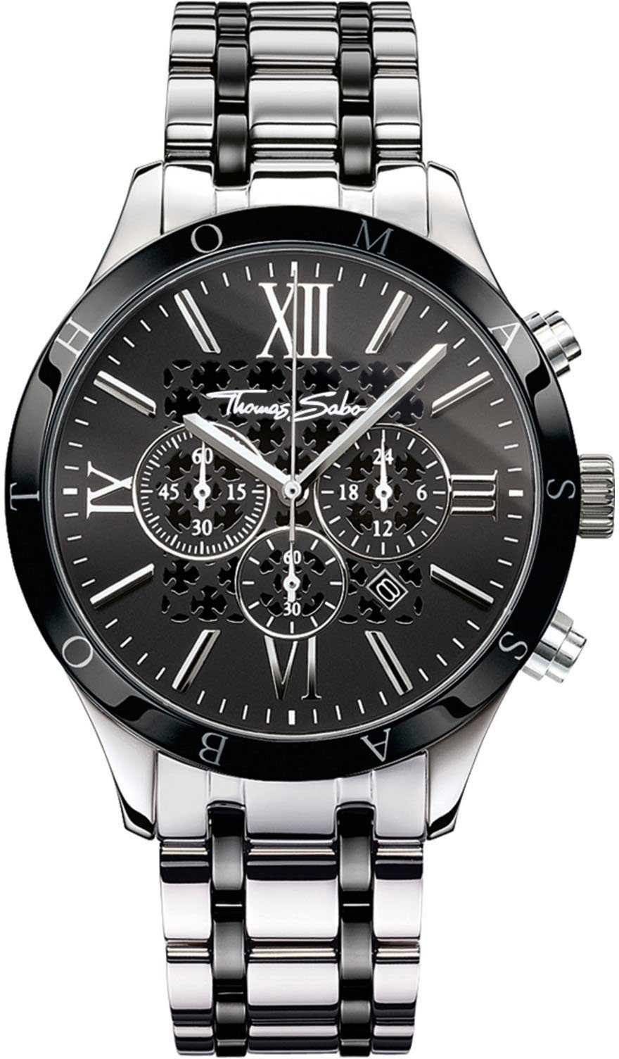 THOMAS SABO Chronograph REBEL URBAN, Quarzuhr, Armbanduhr, Herrenuhr, Stoppfunktion, Datum, Keramikeinlagen