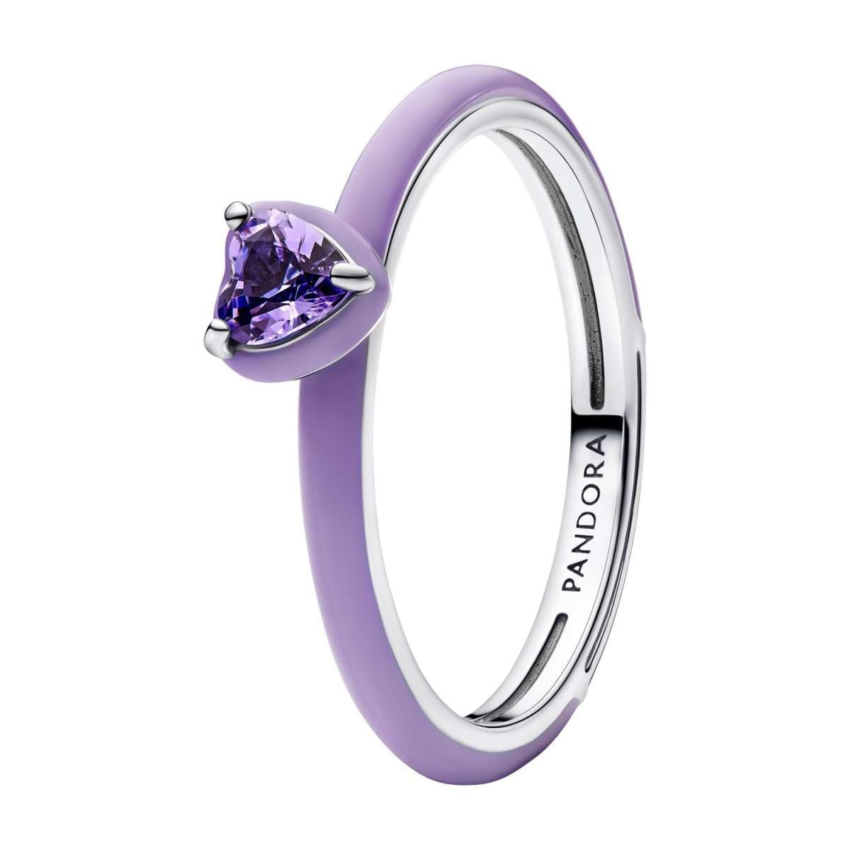 Pandora Solitärring 193088C04, für Damen-Ring Silber Lilafarbenes Chakra Herz