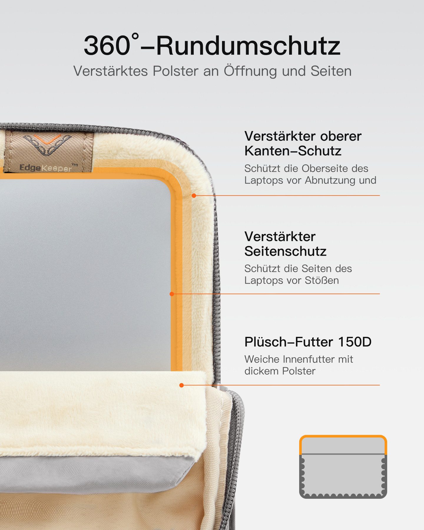 Inateck Laptop-Hülle 360° Schutz Großvolumen, für 13-14 Zoll Laptops MacBook Air Pro Neo – Bild 3 von 5