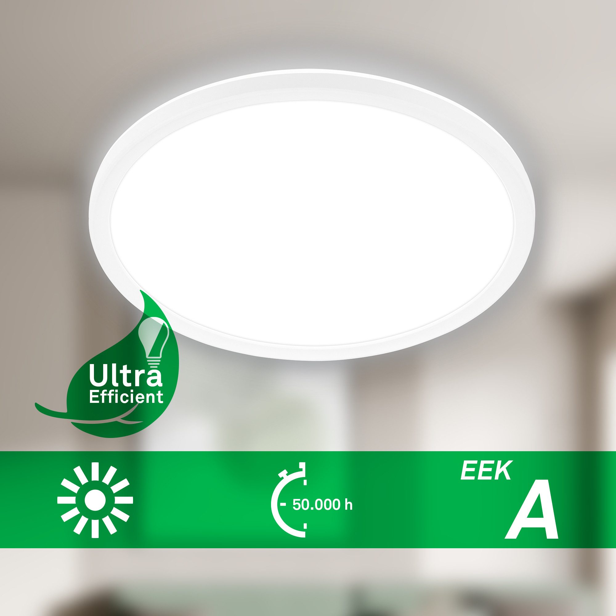 Briloner Leuchten LED Panel Deckenlampe ultraflach Energieeffizienz A Backlight-Effekt, LED fest integriert, LED wechselbar, 4000K, Verschiedene Ausführungen, Wohnzimmer Schlafzimmer Küche