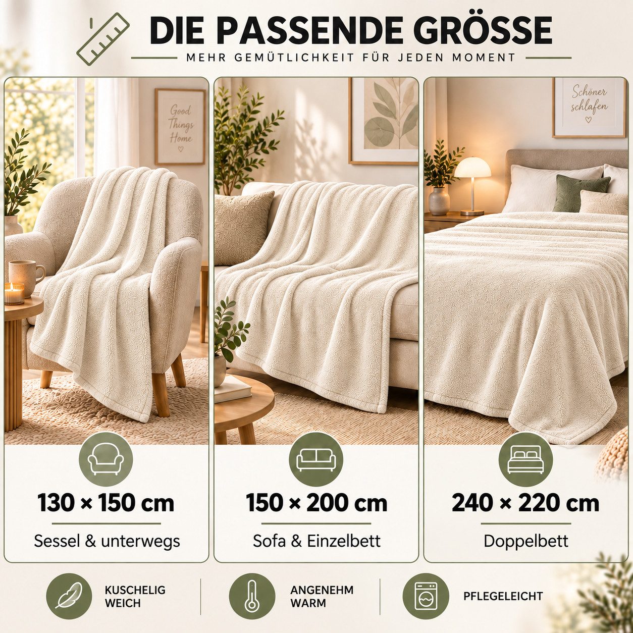 Wohndecke Kuscheldecke 260 g/m², flauschige Wohndecke, Fleecedecke, Oeko-Tex, Komfortec – Bild 2 von 5