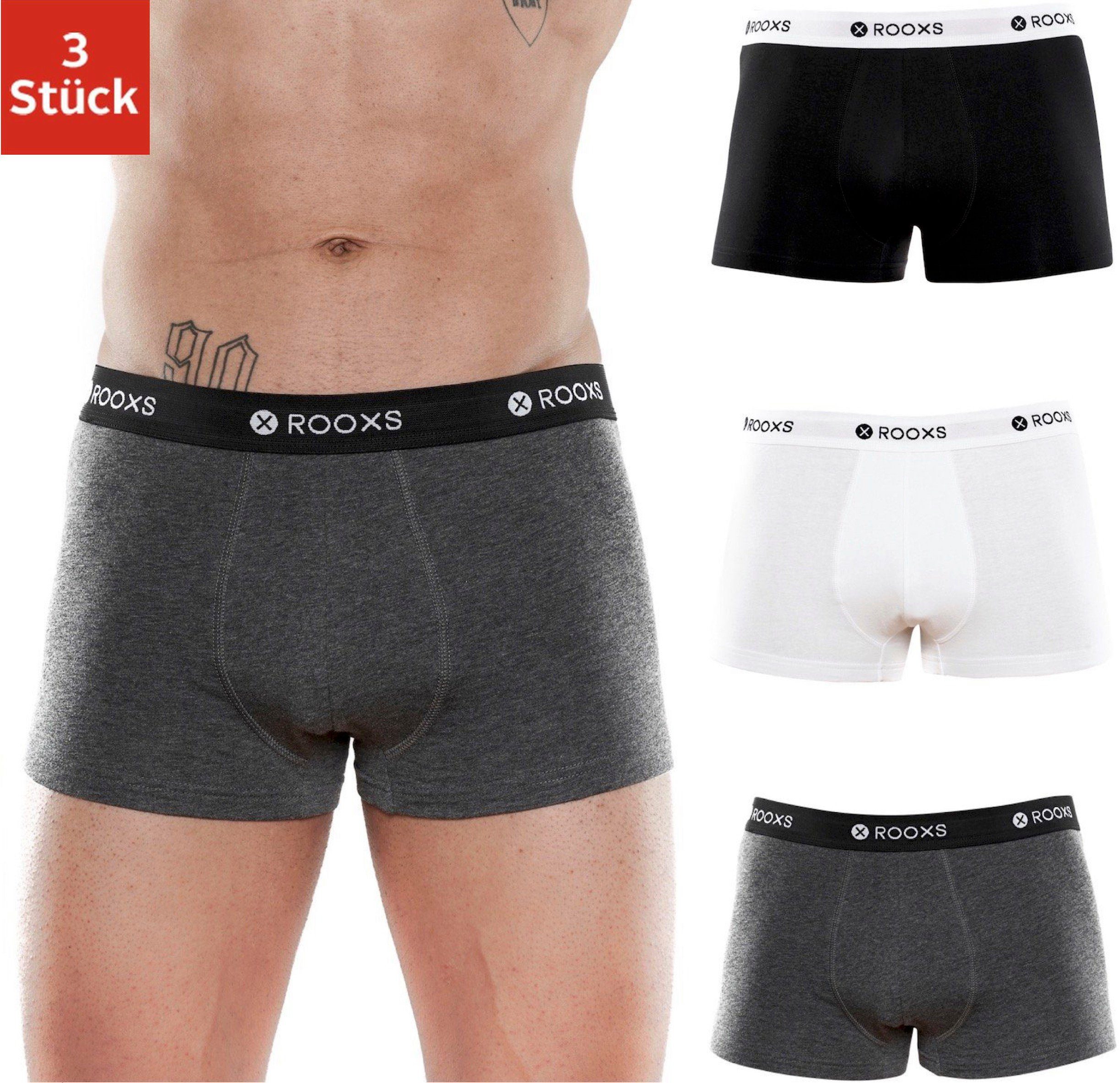 ROOXS Boxershorts Enge Unterhosen Herren Männer (3-St) Baumwolle Retroshorts Mix (Grau, Weiß, Schwarz)