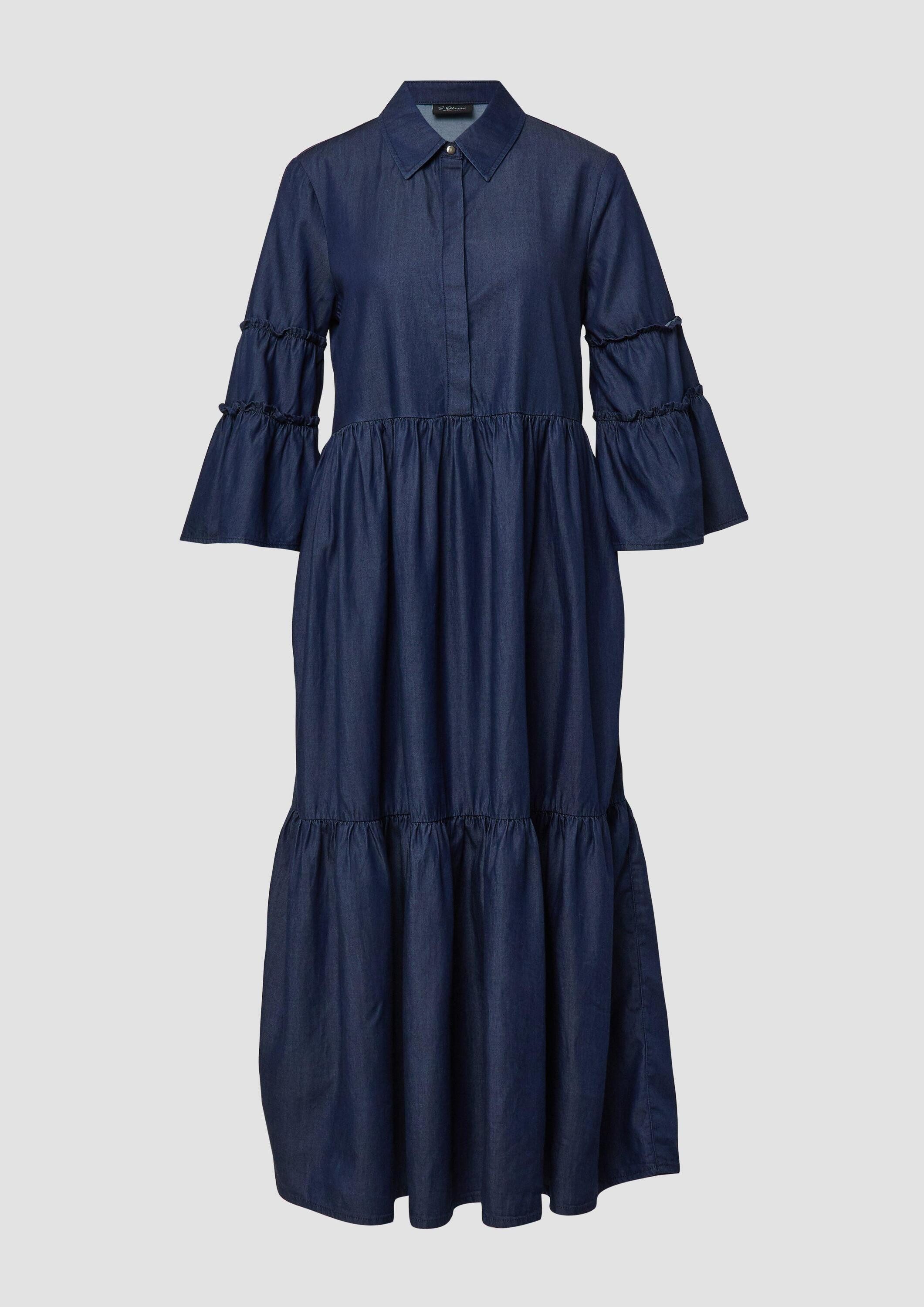s.Oliver Midikleid Kleid Hemdblusenkleid mit verspielten Volumen-Details