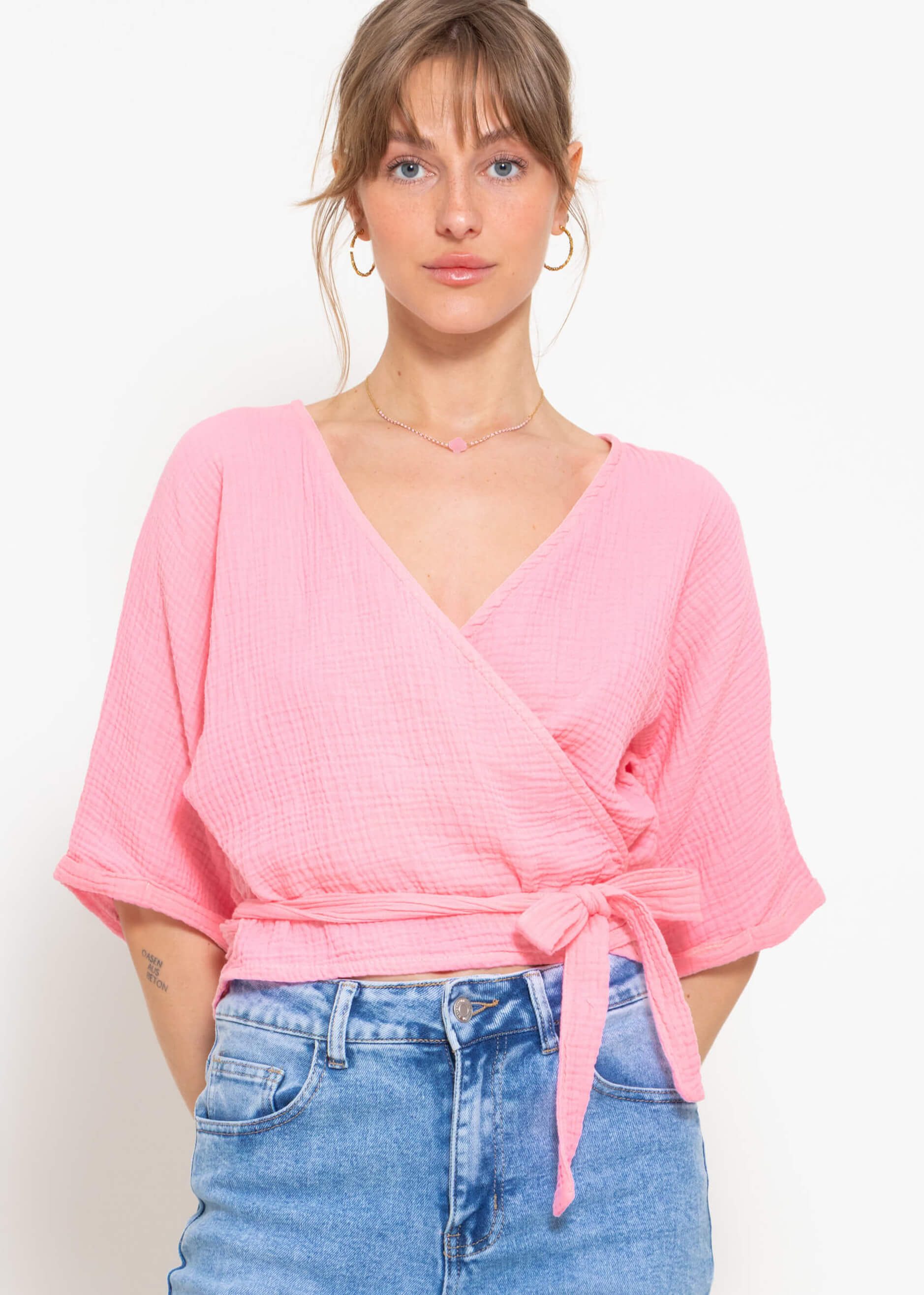 SASSYCLASSY Wickelbluse Musselin Bluse mit Bindeband günstig online kaufen