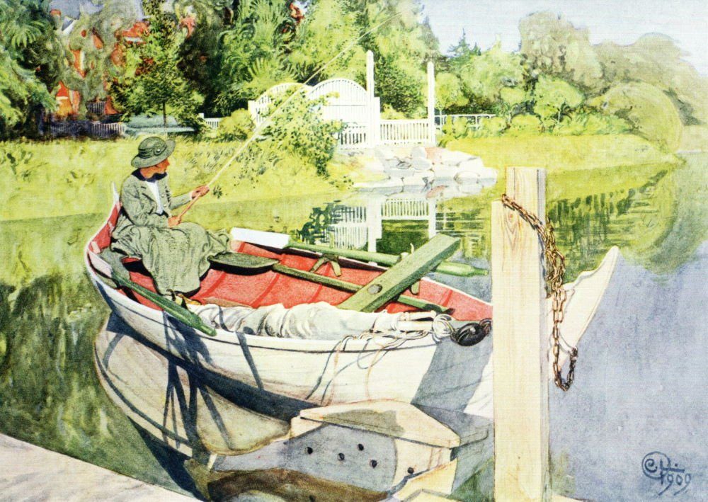 Postkarte Kunstkarte Carl Larsson "Beim Fischen"