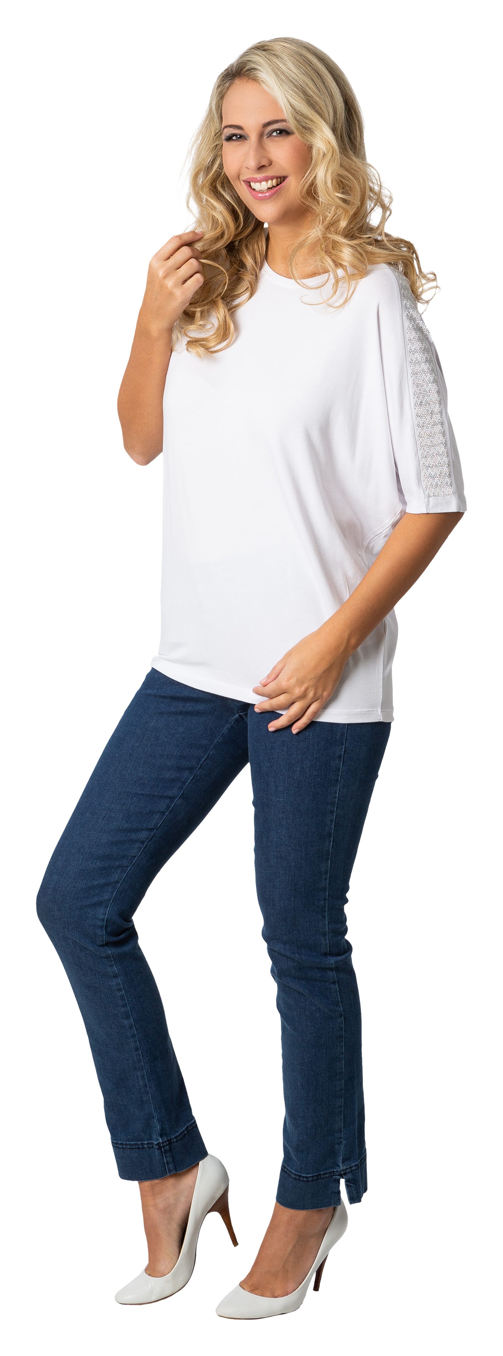 Stehmann Stretch-Jeans Ina-760W-44107,bequeme Stretch-Jeans mit hohem Bund gerades Bein mit Schlitz