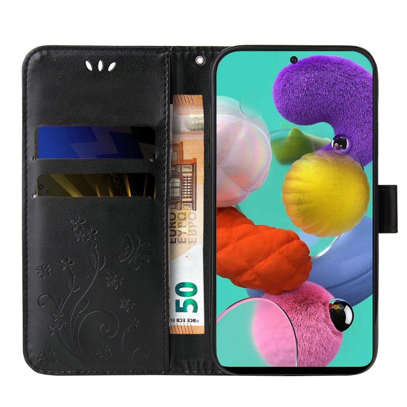 Tec-Expert Handyhülle Cover Tasche Hülle für Samsung Galaxy A51 6,5 Zoll, Klapphülle Case mit Kartenfach Fliphülle aufstellbar, Motiv Blumen