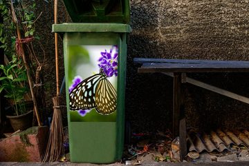 MuchoWow Wandsticker Lavendel - Schmetterling - Botanisch (1 St), Mülleimer-aufkleber, Mülltonne, Sticker, Container, Abfalbehälter