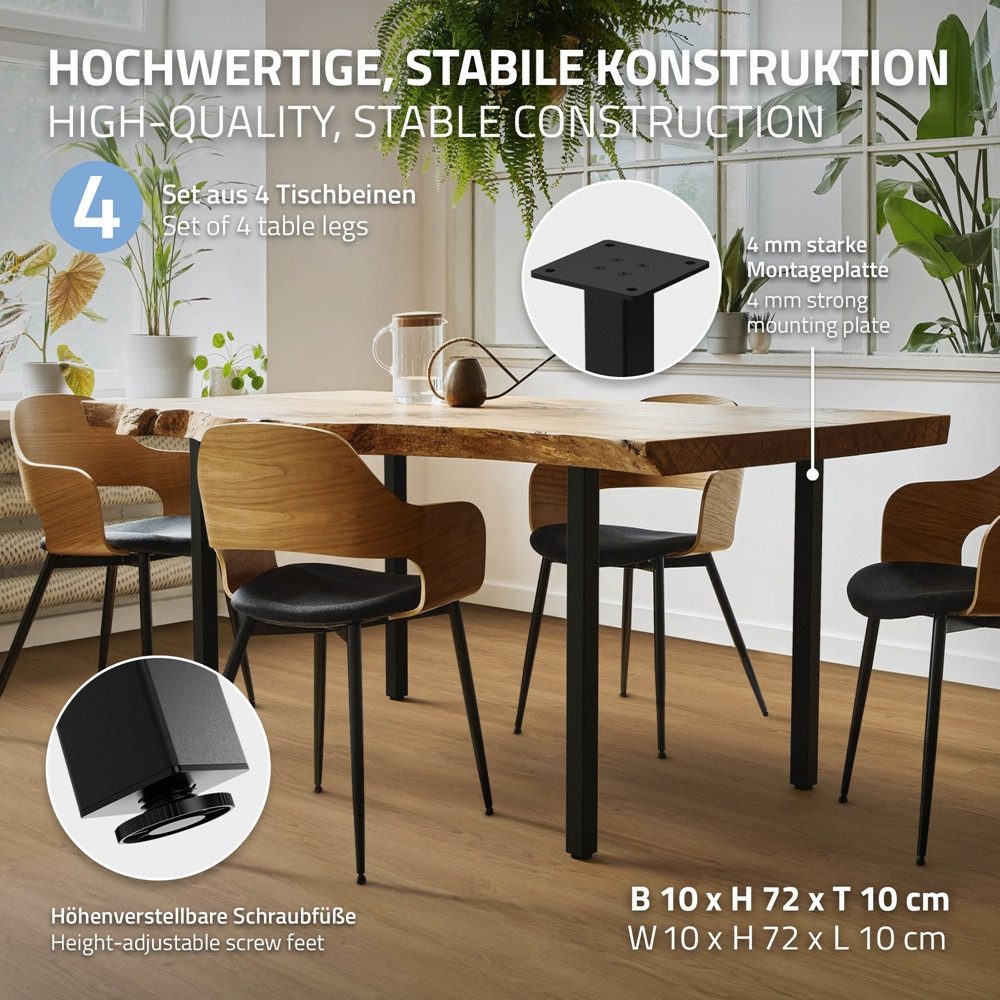 ML-DESIGN Tischbein Tischkufen I-Design Möbelfüße Tischgestell aus pulverbeschichtet Stahl, 4er Set I-Design 72cm Schwarz glänzend eckig Möbelbeine