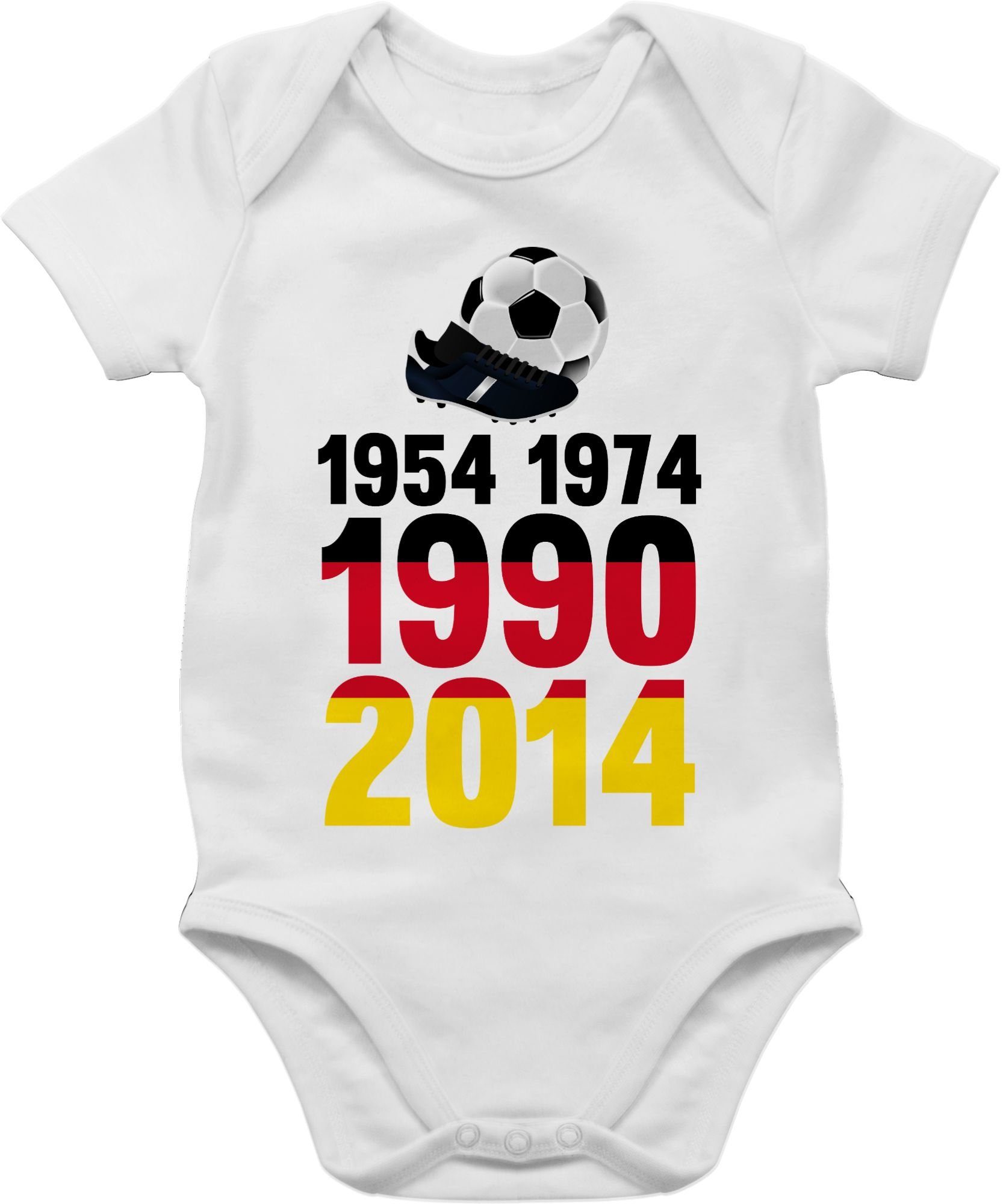 1954, WM 1990, 1 2024 - Fussball Shirtbody Deutschland EM 2014 Weltmeister 1974, Weiß 2022 Shirtracer Baby