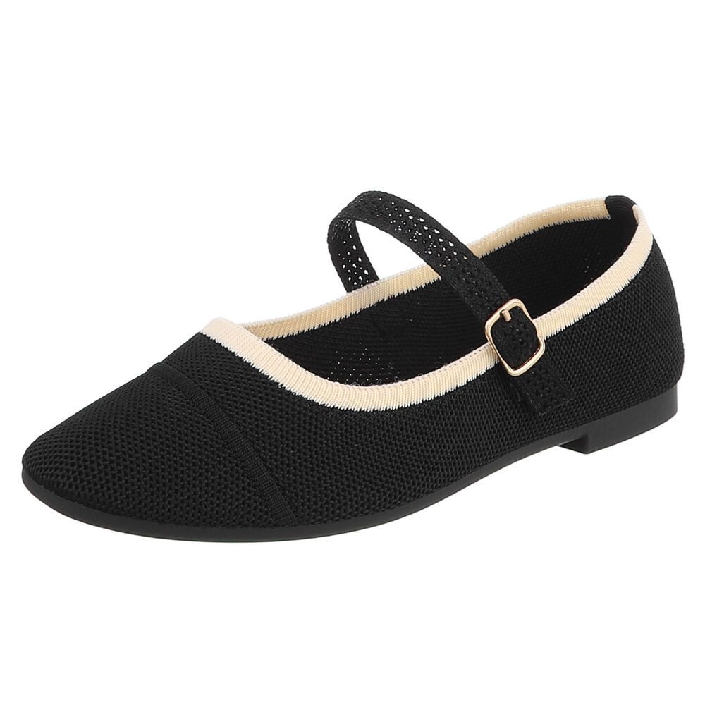 Ital-Design Bequeme Ballerinas mit Riemenverschluss für Damen Schnürpumps (91512224) Blockabsatz Riemchenballerinas in Schwarz