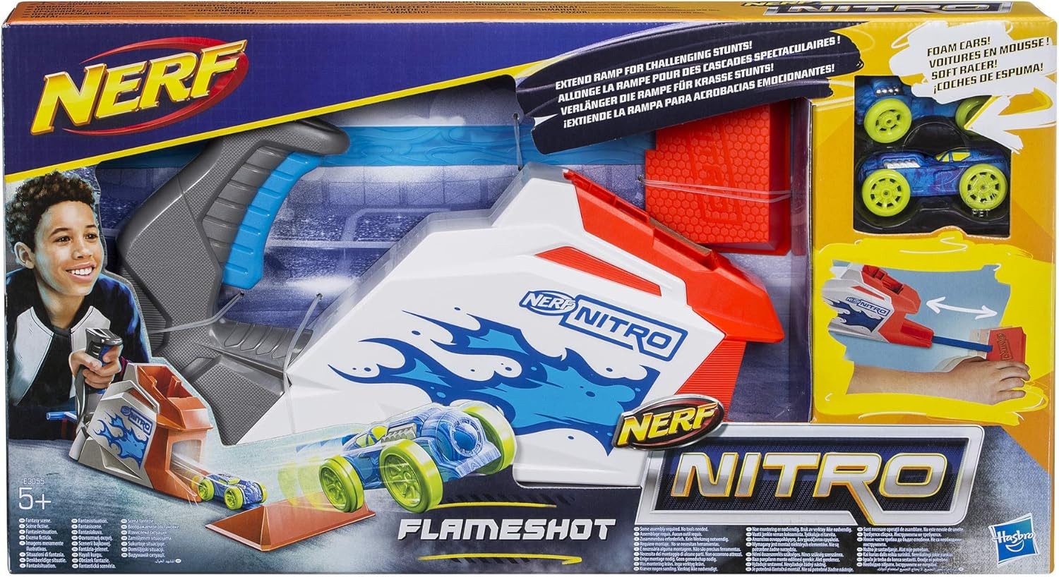 Hasbro Spielzeug-Auto Hasbro Nerf Nitro FlameShot Blaster mit Schaumstoffautos und Rampe