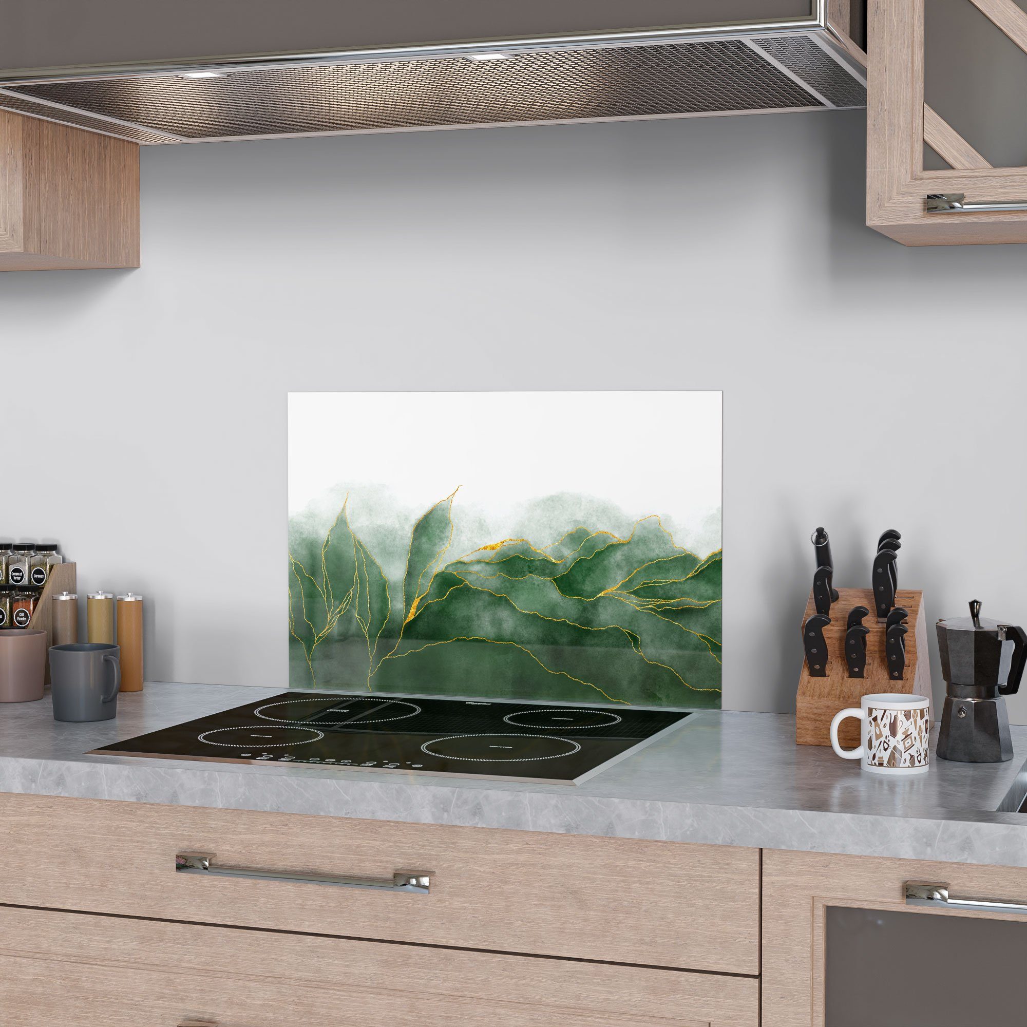 DEQORI 'Grüner Glas Spritzschutz Küchenrückwand Herdblende Wasserfarbverlauf', Badrückwand