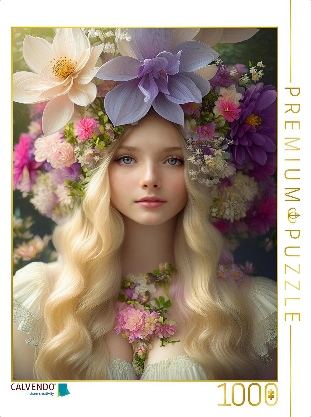 CALVENDO Puzzle CALVENDO Puzzle Zarte Blondine mit einem Kopfschmuck aus lila weißen B, 1000 Puzzleteile