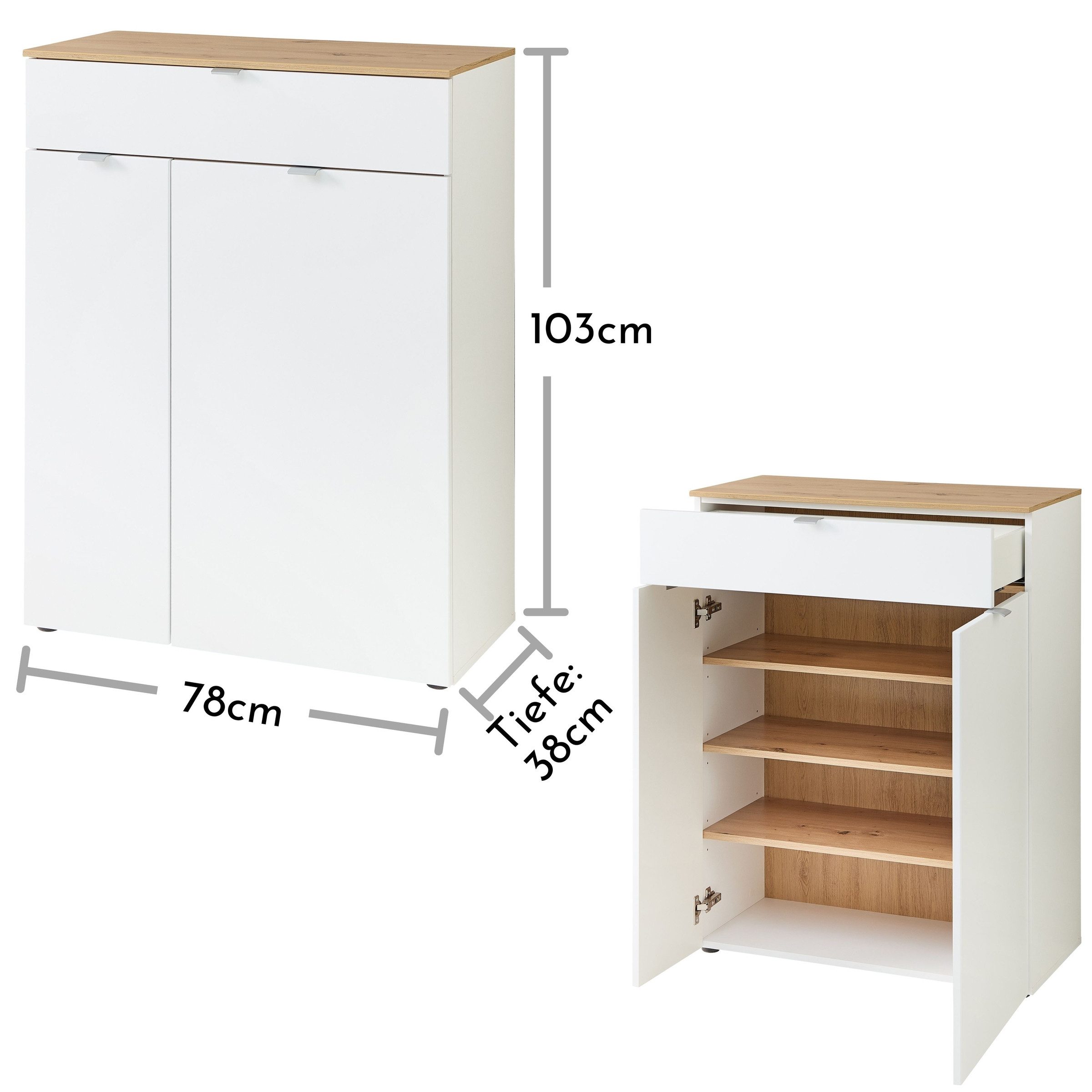 Innostyle Garderoben-Set (2-teilig) weiss matt / Eiche - 78x190x38cm (BxHxT), (2-teilig)