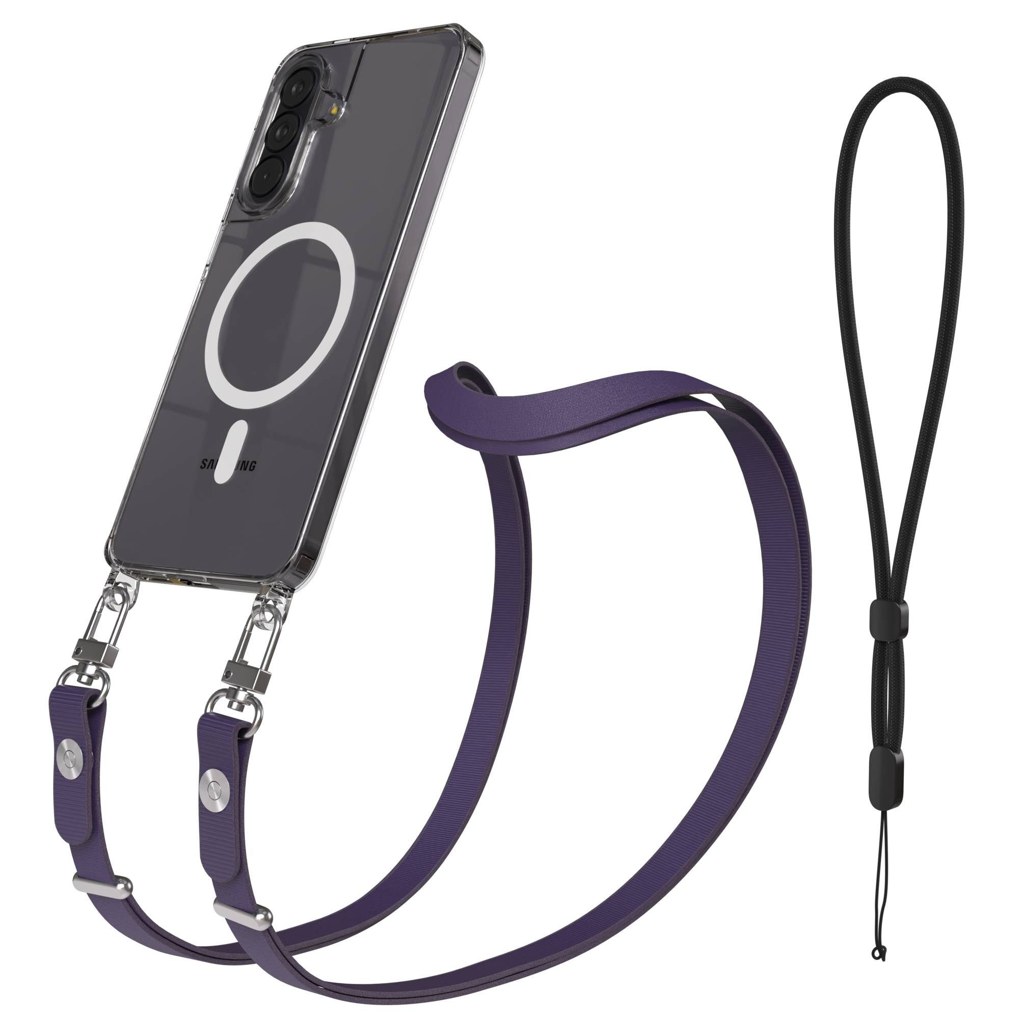 EAZY CASE Handykette für Samsung Galaxy A57 Handyhülle mit Handyband magnetisch, MagSafe Hülle in Lila mit längenverstellbarem Band