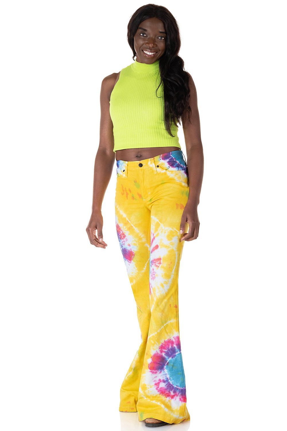 Schlaghose Damen Batik gelb bunt