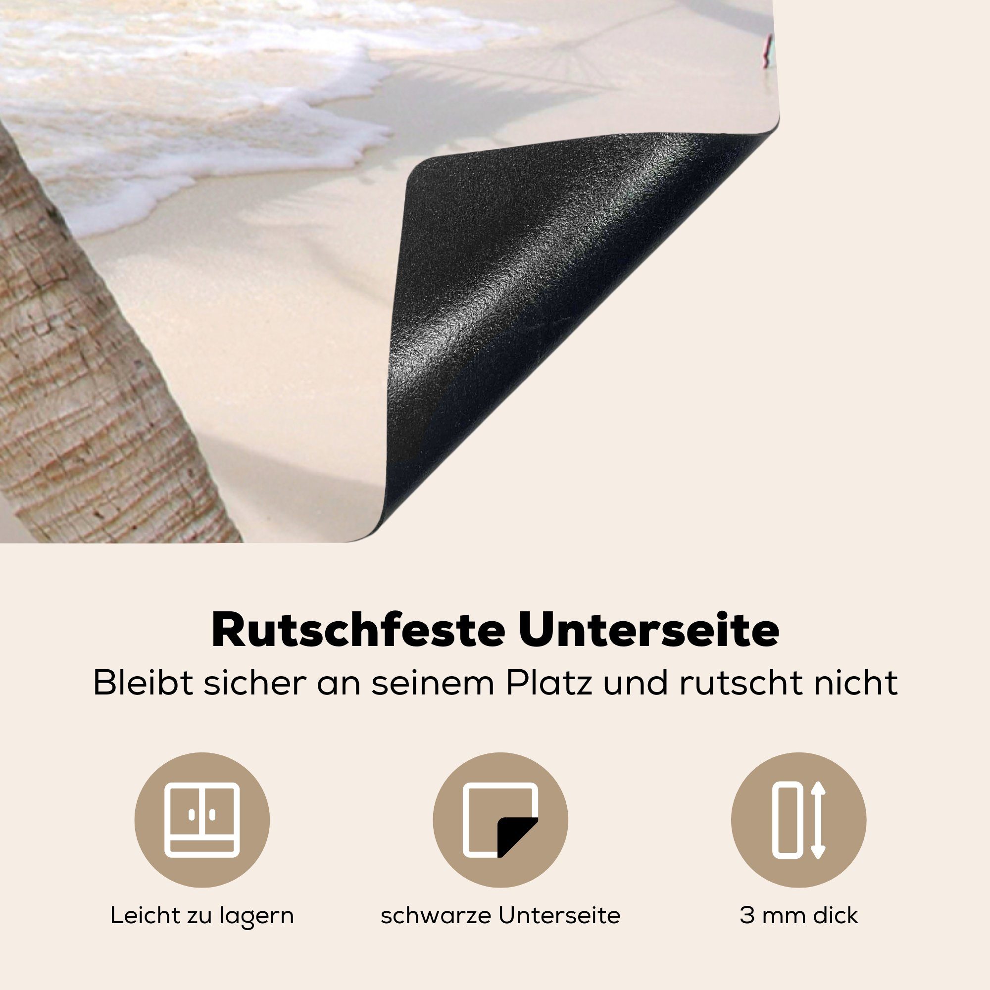 Arbeitsplatte tlg), Hängematte Herdblende-/Abdeckplatte für küche Meer Ceranfeldabdeckung, (1 - 78x78 MuchoWow Vinyl, Strand, cm, -