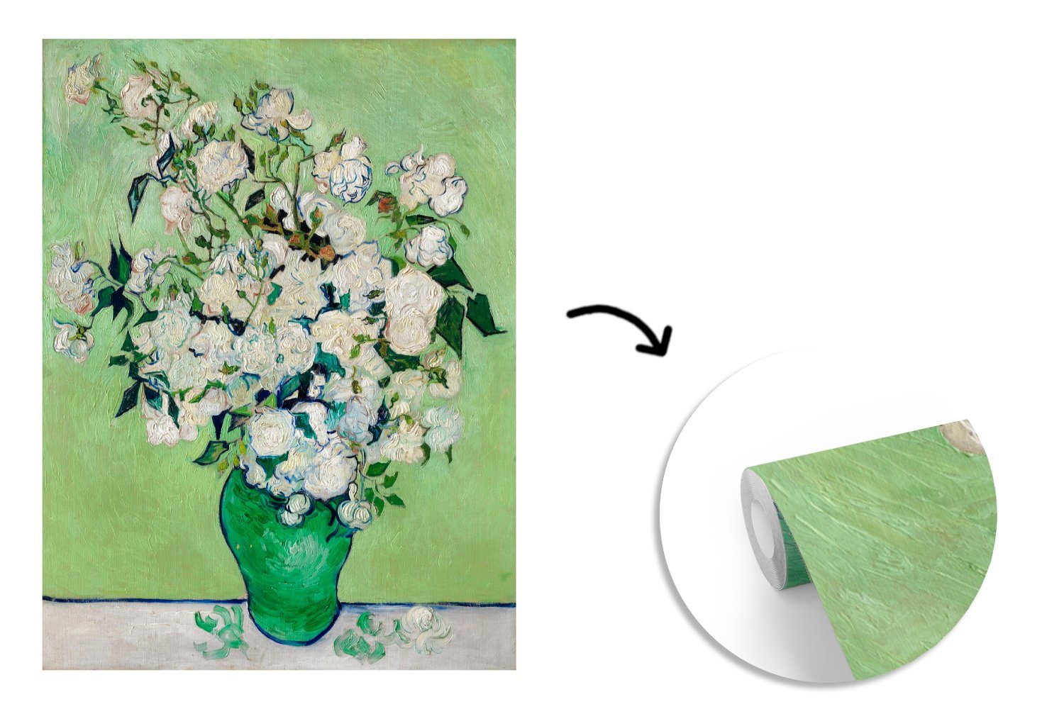 Fototapete Schlafzimmer Rosen Matt, bedruckt, St), (3 MuchoWow Fototapete mit für Gogh, Vincent van Wohnzimmer Küche, - Vliestapete Vase