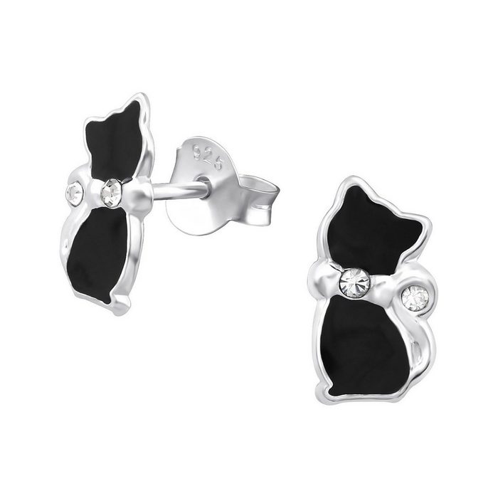 Monkimau Paar Ohrstecker Katzen Ohrringe aus 925 Silber (Packung) mit Kristallen