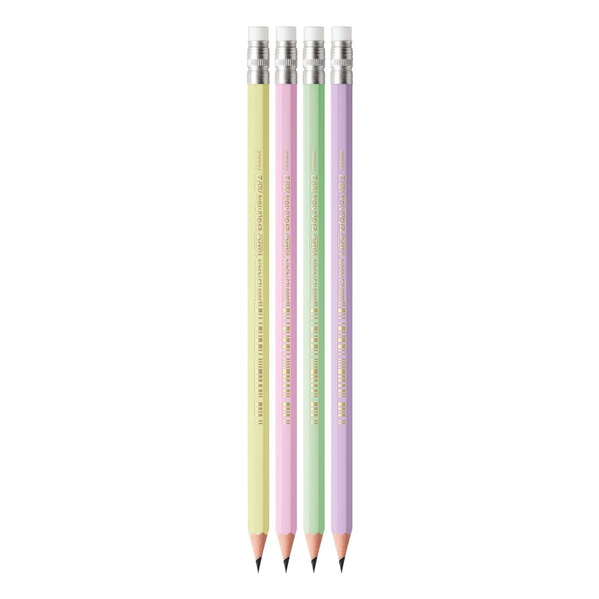 BIC Bleistift Evolution Pastel, (12-tlg), HB, mit Radiergummi, holzfrei