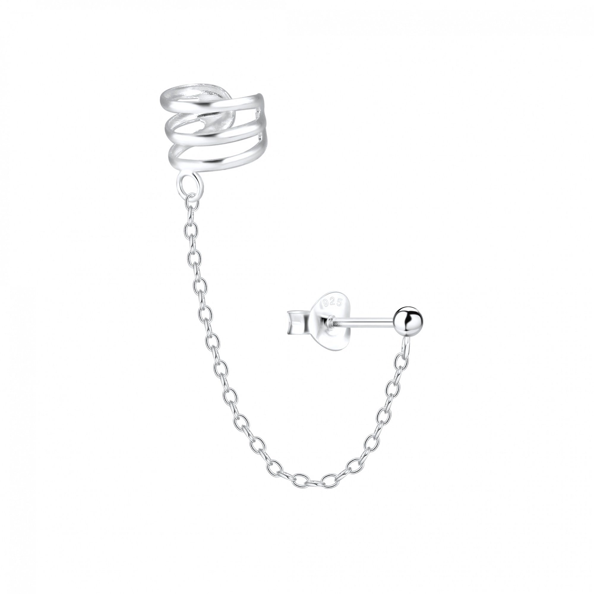 ALEXANDER YORK Ohrklemme Ohrstecker BALL mit EAR CUFF Triple line, 925 Sterling Silber