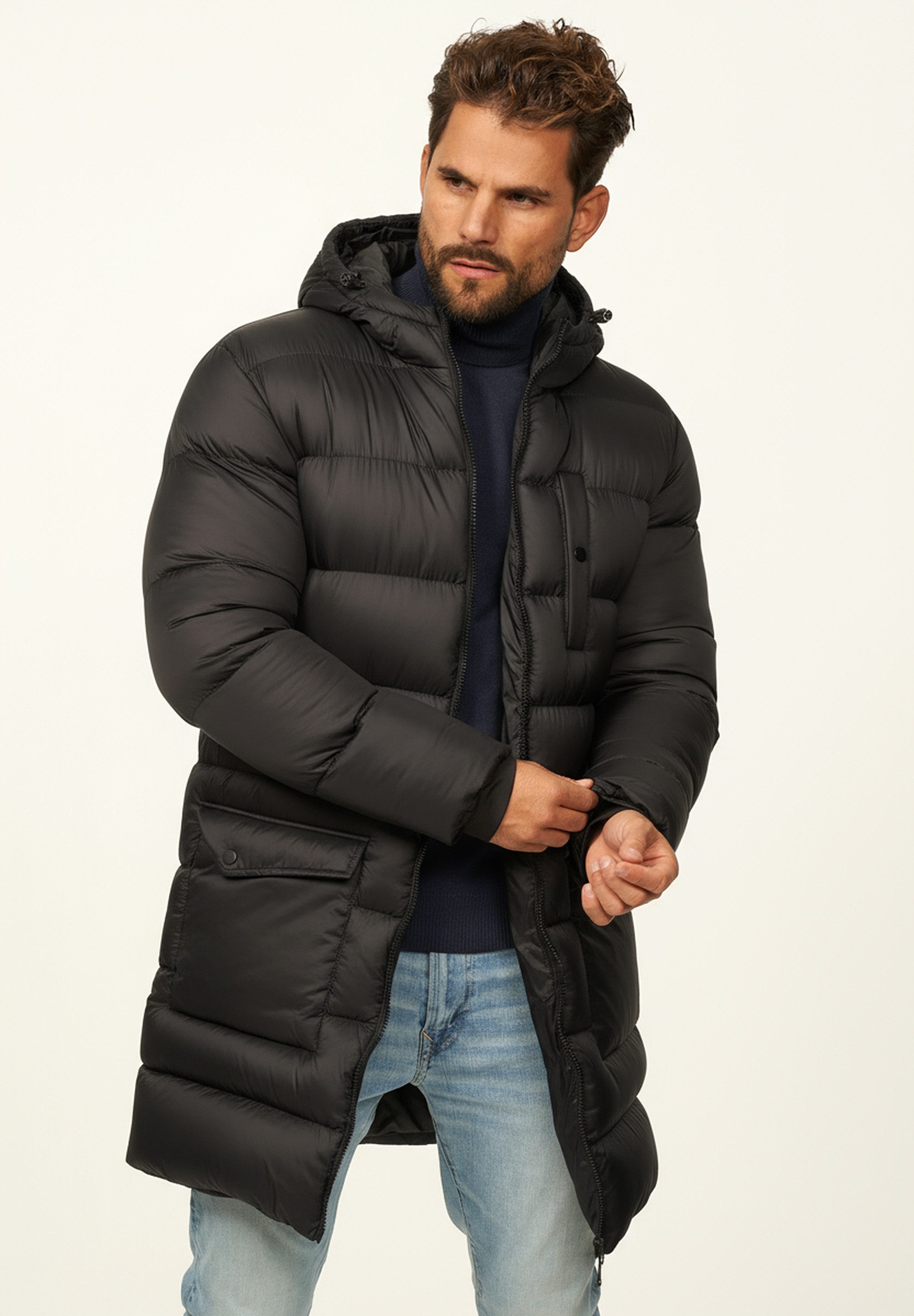 SOULSTAR Parka mit Kapuze als Winterjacke - Langer Steppmantel Herren warme Pufferjacke Steppjacke - Leichter Wintermantel